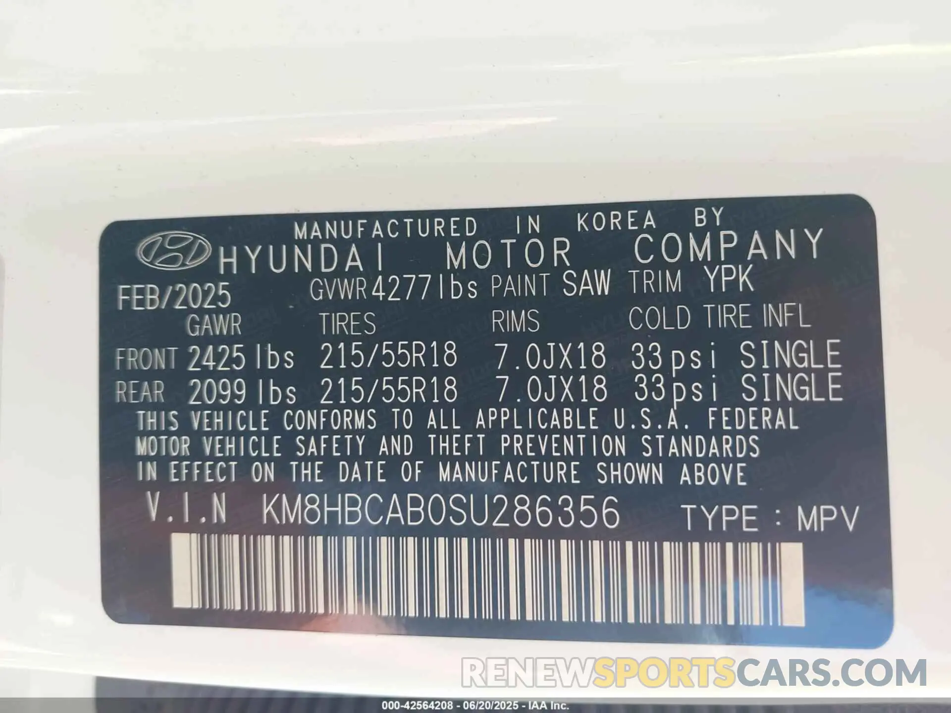 9 Photograph of a damaged car KM8HBCAB0SU286356 HYUNDAI KONA 2025