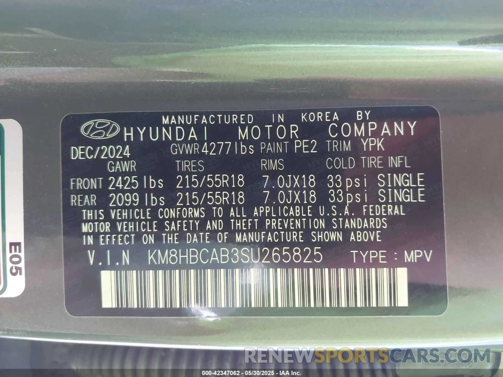 9 Photograph of a damaged car KM8HBCAB3SU265825 HYUNDAI KONA 2025
