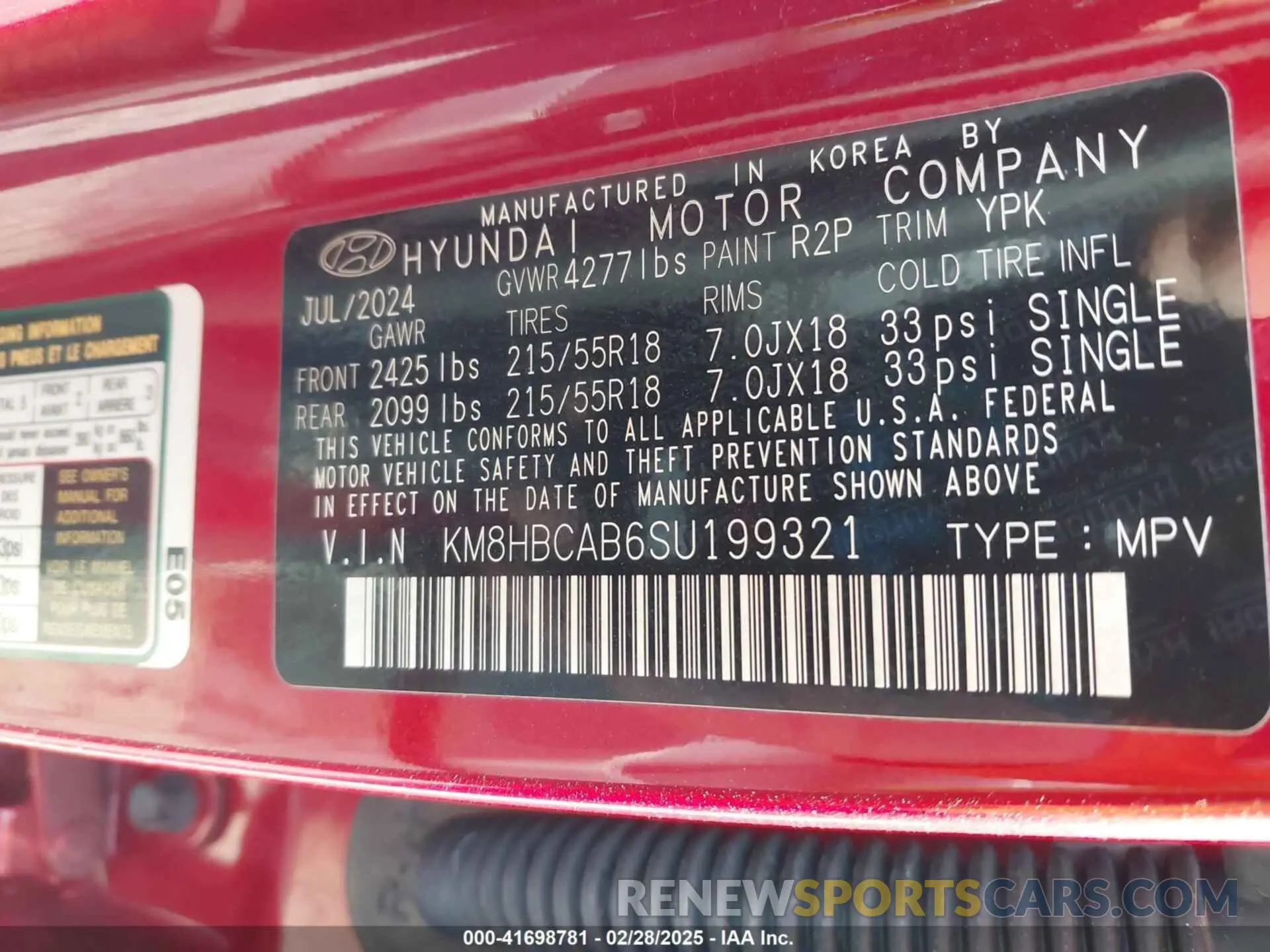 9 Photograph of a damaged car KM8HBCAB6SU199321 HYUNDAI KONA 2025