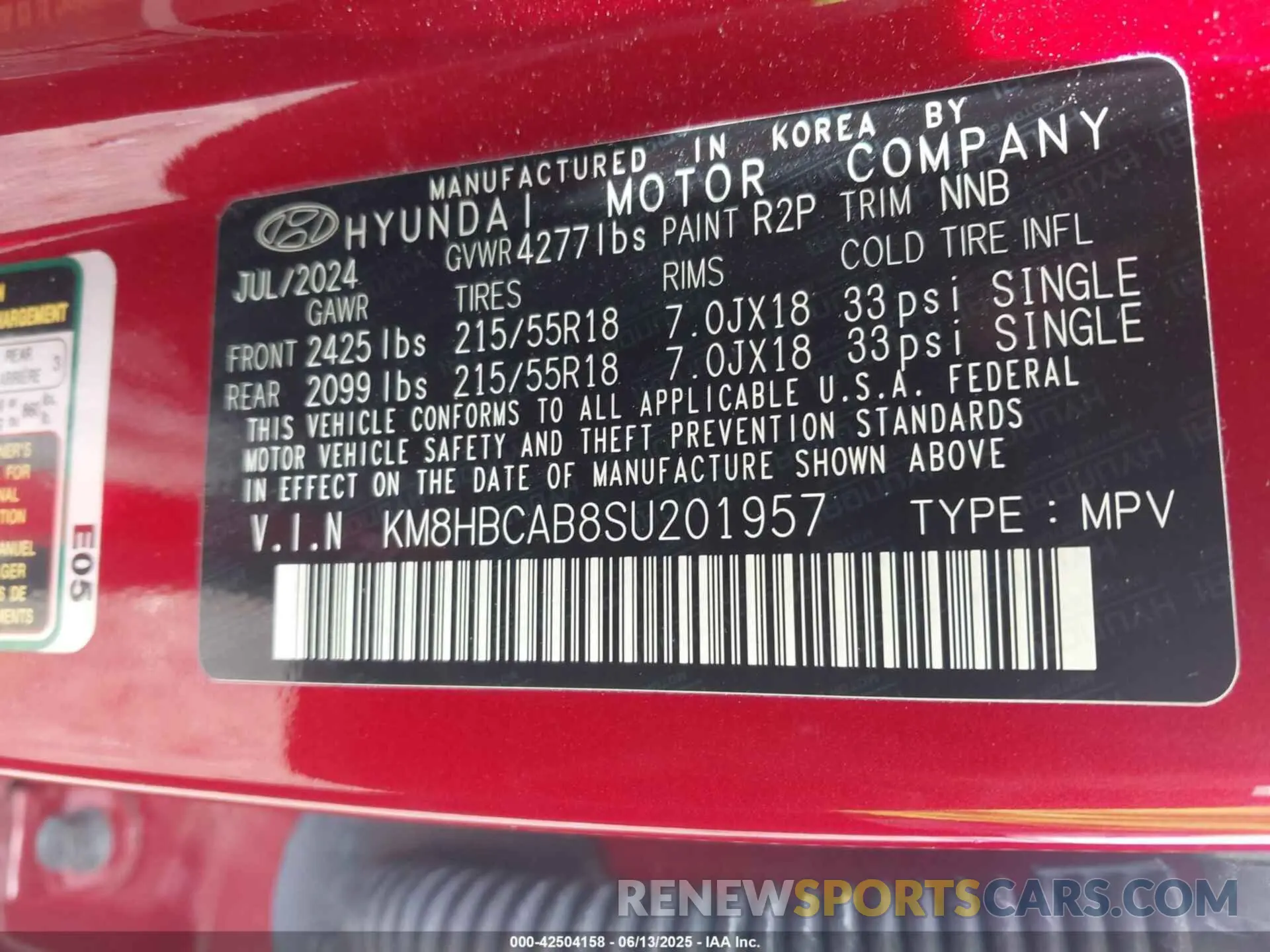 9 Photograph of a damaged car KM8HBCAB8SU201957 HYUNDAI KONA 2025