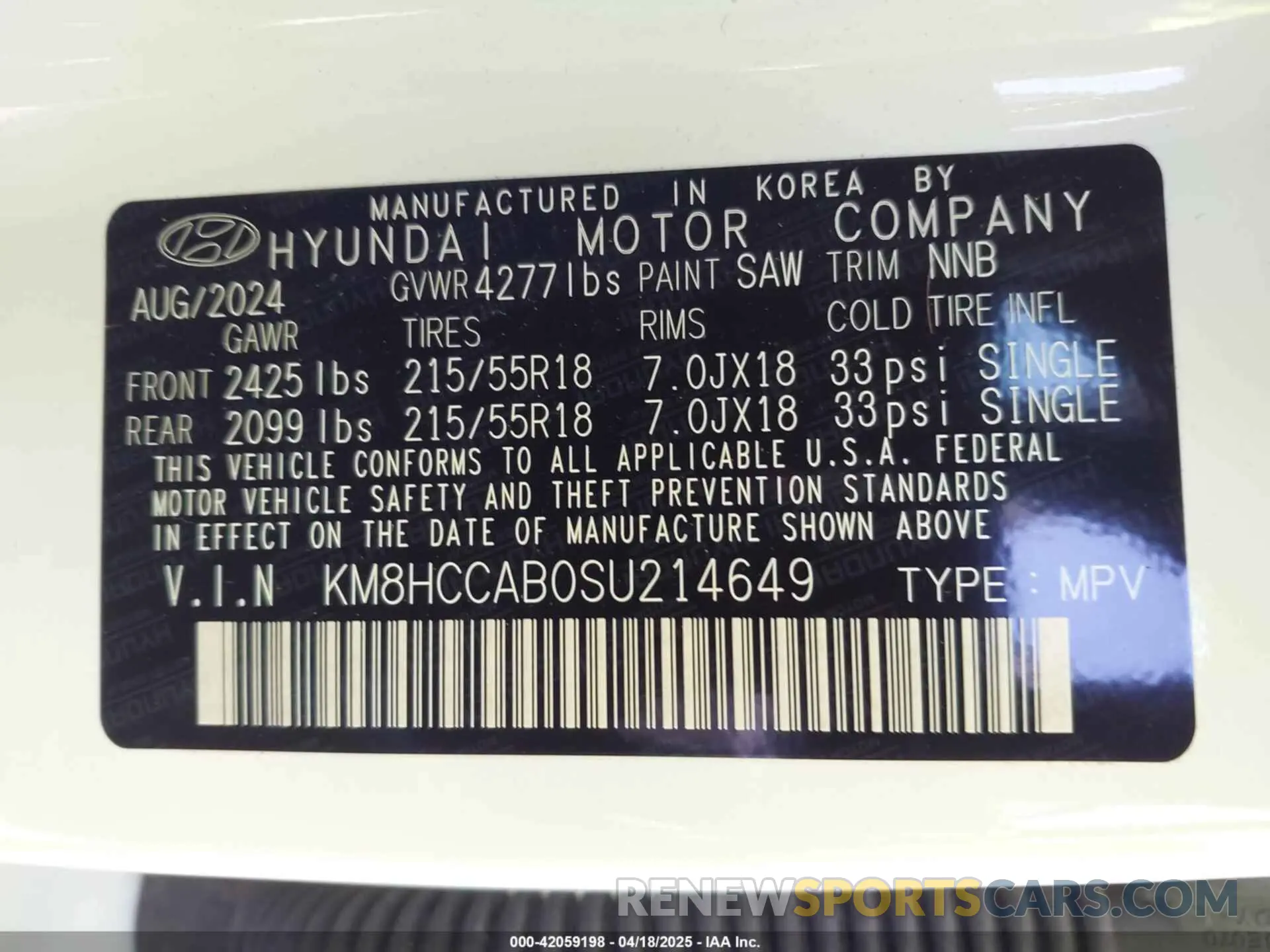 9 Photograph of a damaged car KM8HCCAB0SU214649 HYUNDAI KONA 2025