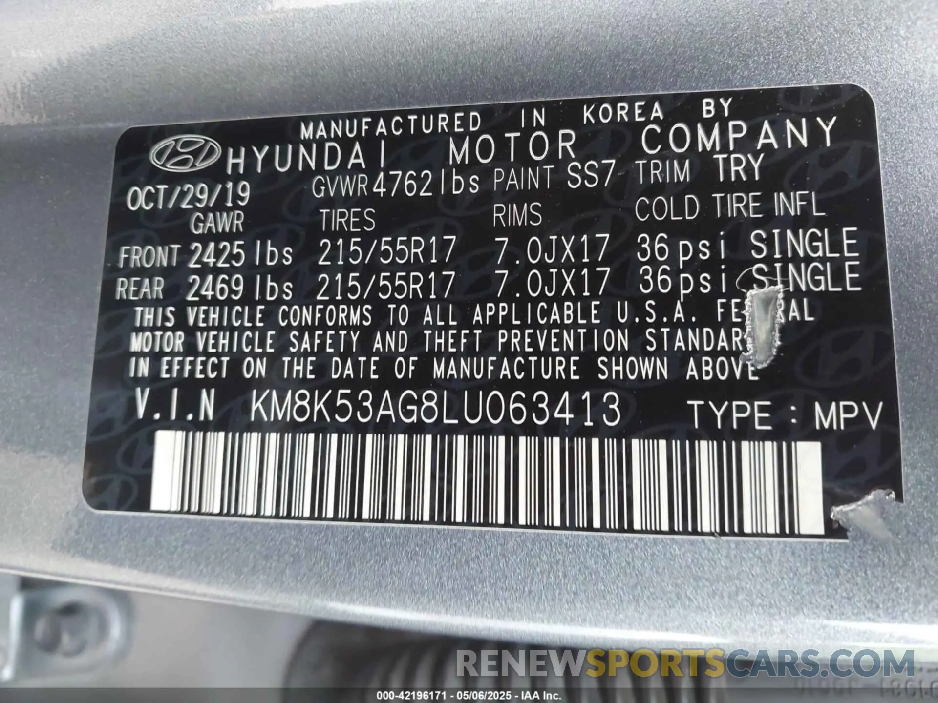 9 Photograph of a damaged car KM8K53AG8LU063413 HYUNDAI KONA ELECTRIC 2020