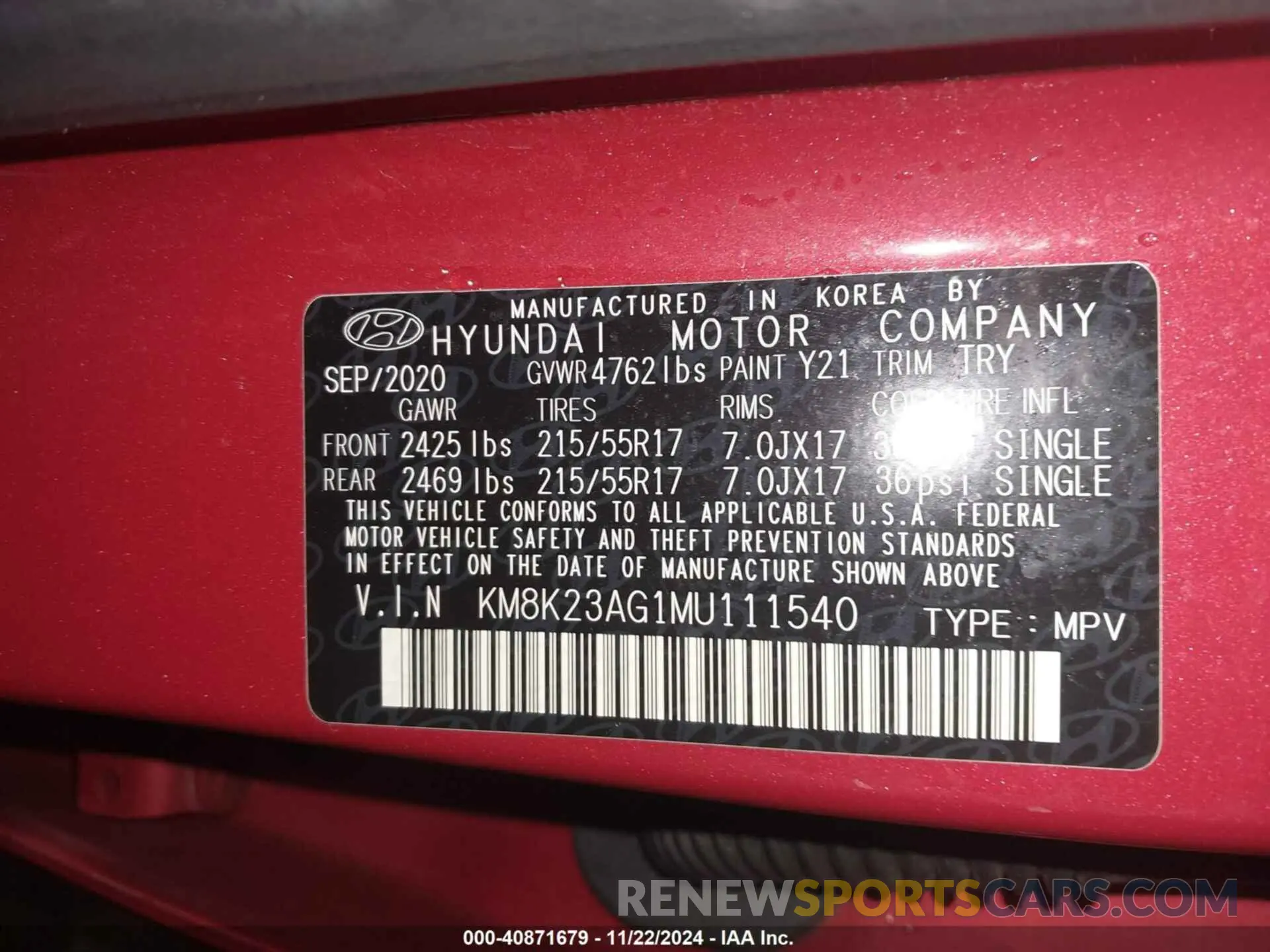 8 Photograph of a damaged car KM8K23AG1MU111540 HYUNDAI KONA ELECTRIC 2021