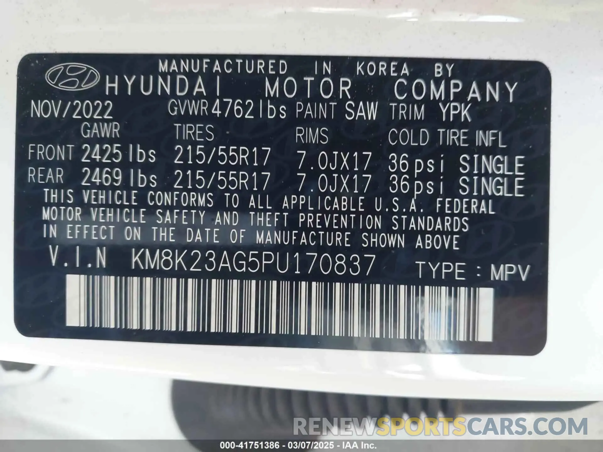 9 Photograph of a damaged car KM8K23AG5PU170837 HYUNDAI KONA ELECTRIC 2023