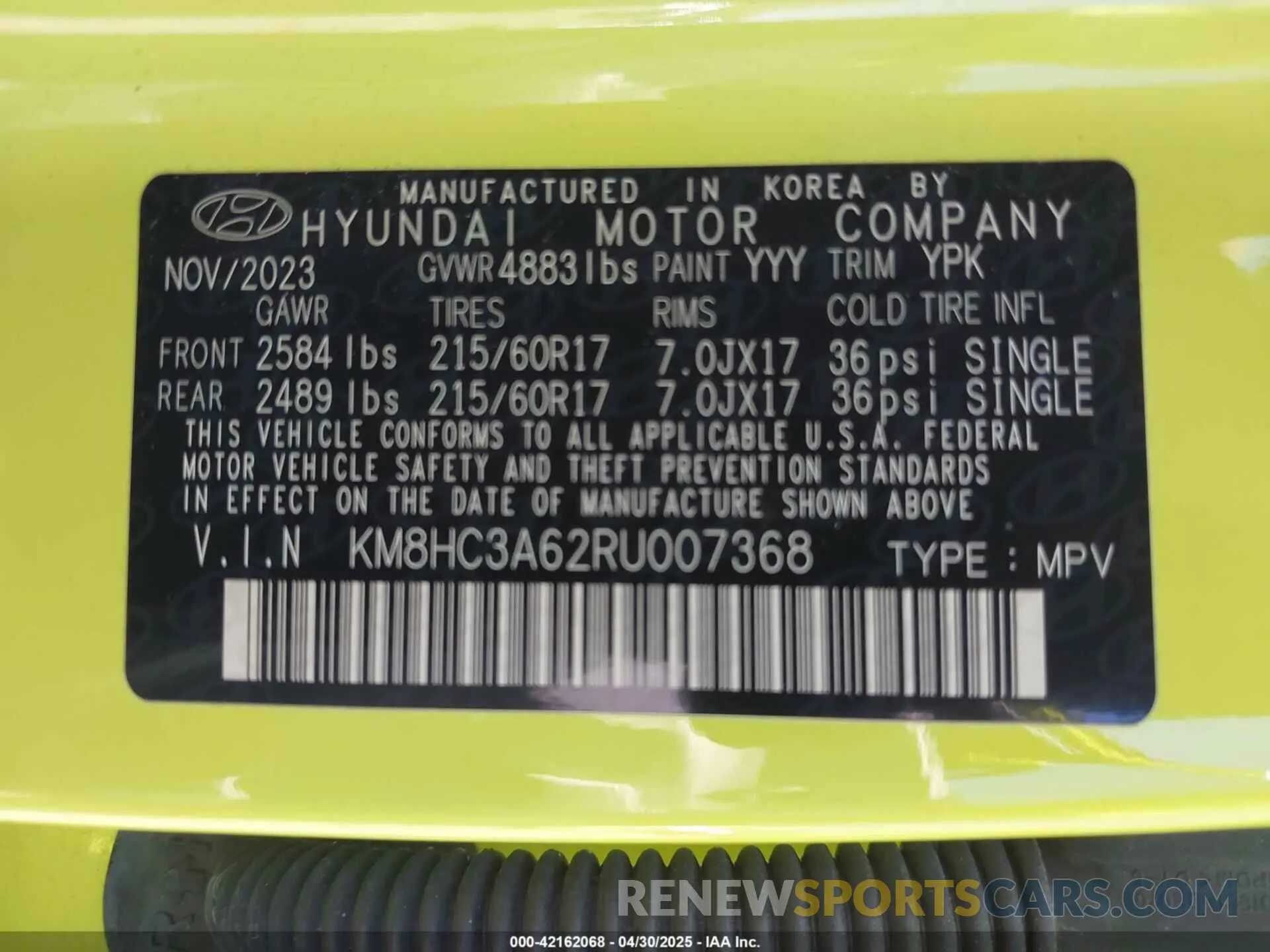 9 Photograph of a damaged car KM8HC3A62RU007368 HYUNDAI KONA ELECTRIC 2024
