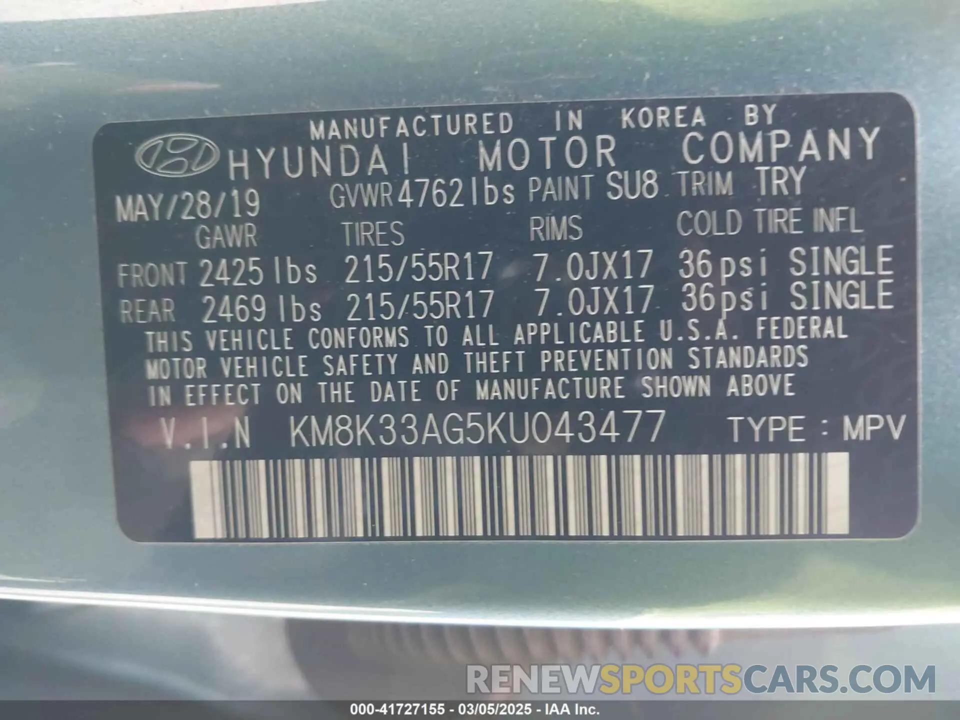 9 Photograph of a damaged car KM8K33AG5KU043477 HYUNDAI KONA EV 2019