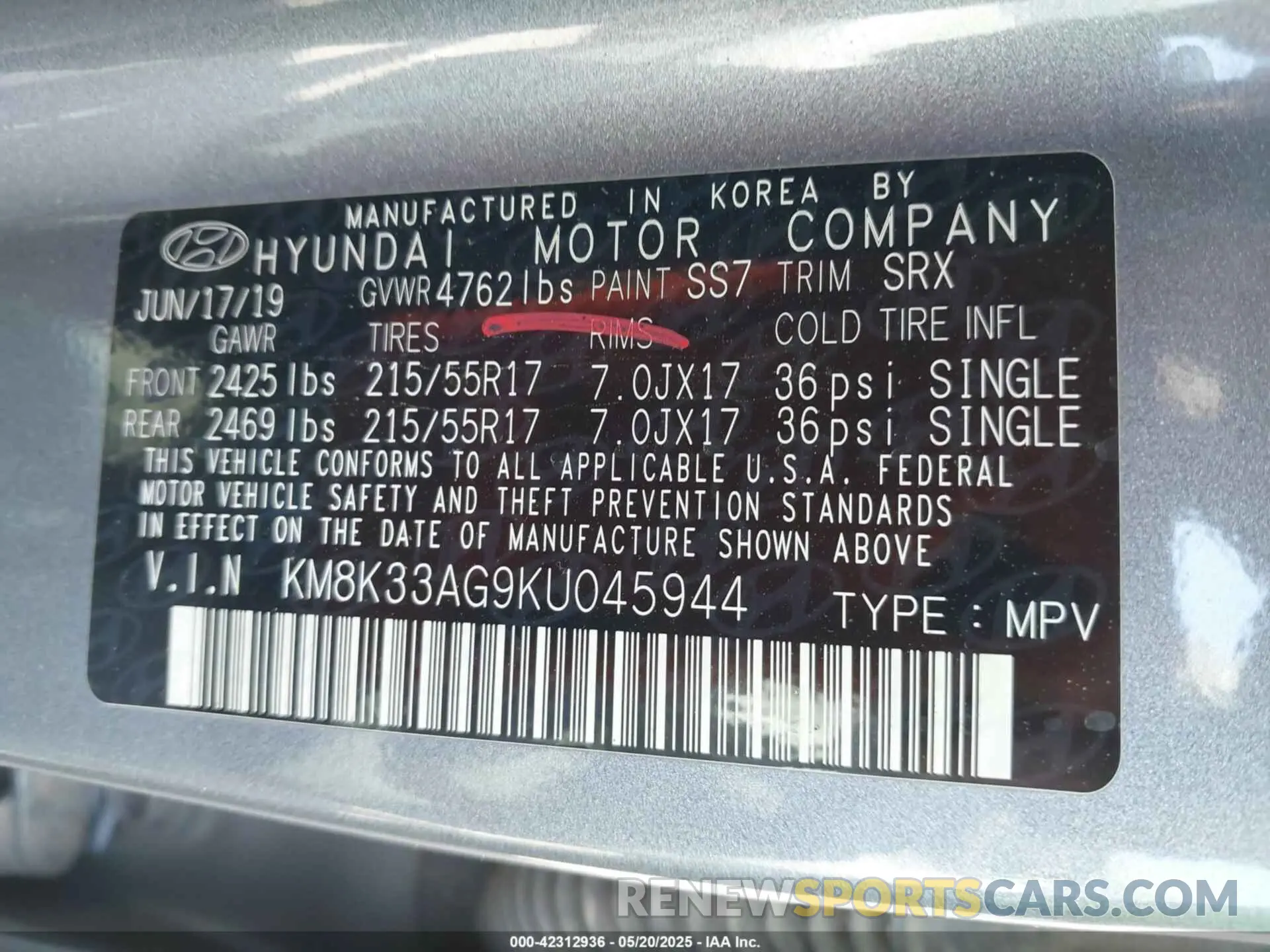 9 Photograph of a damaged car KM8K33AG9KU045944 HYUNDAI KONA EV 2019