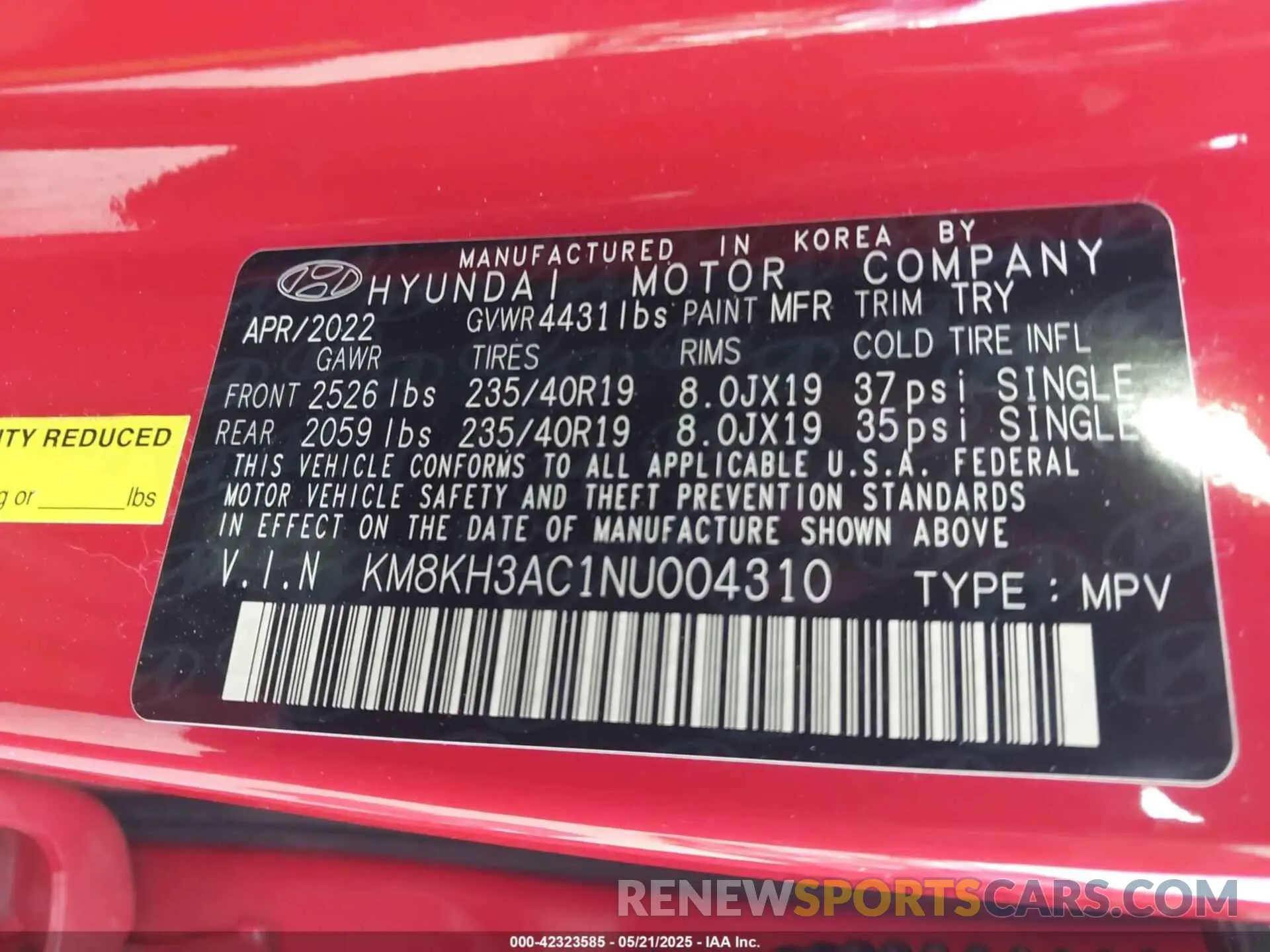 9 Photograph of a damaged car KM8KH3AC1NU004310 HYUNDAI KONA N 2022