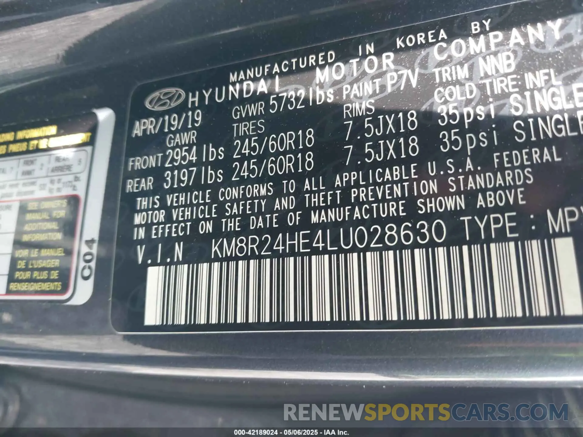 9 Photograph of a damaged car KM8R24HE4LU028630 HYUNDAI PALISADE 2020