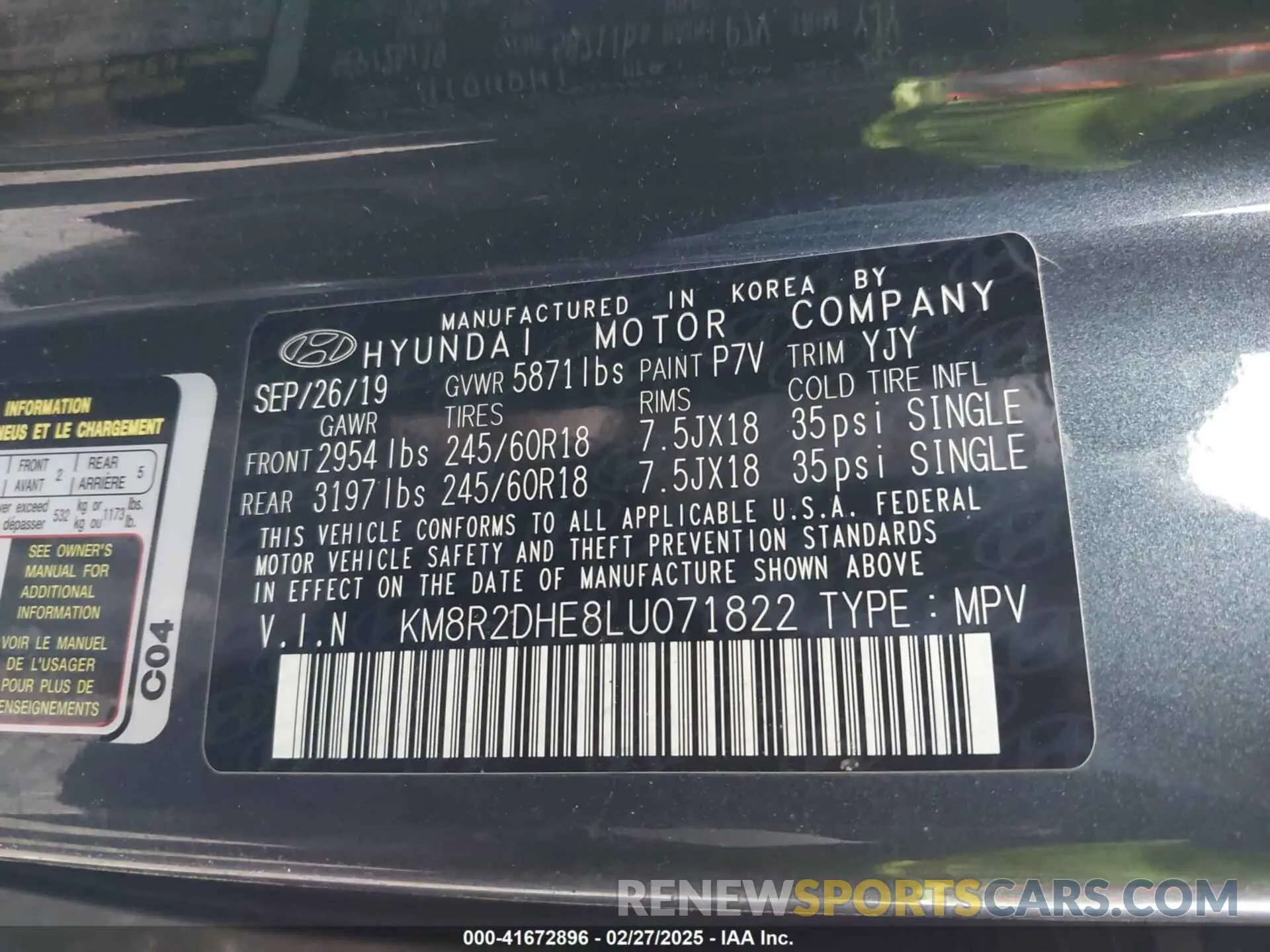 9 Photograph of a damaged car KM8R2DHE8LU071822 HYUNDAI PALISADE 2020