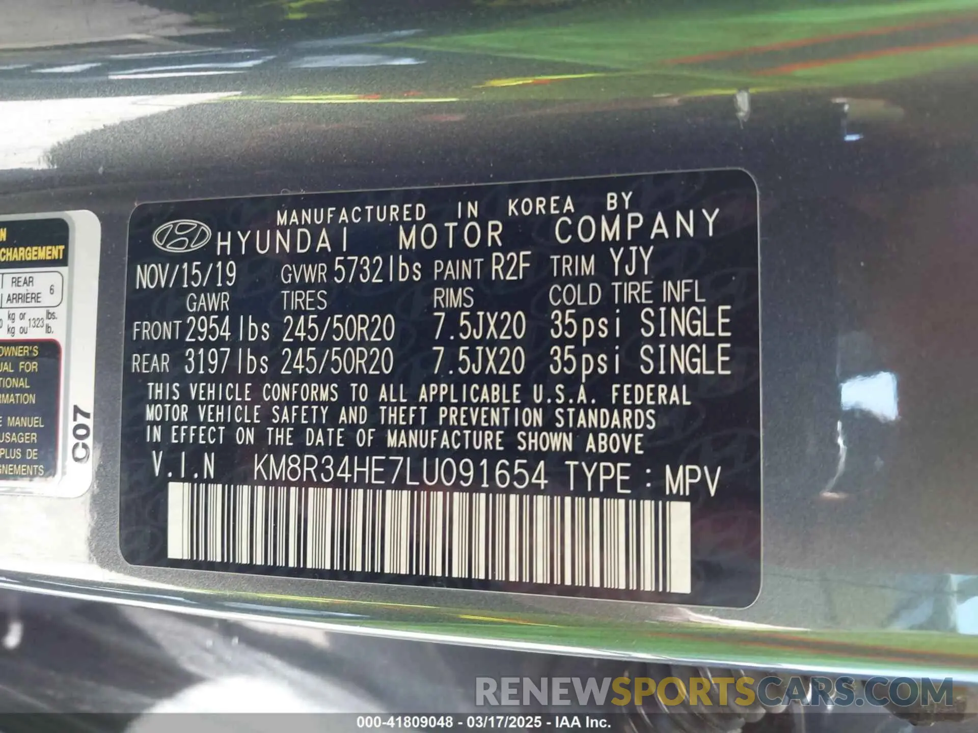 9 Photograph of a damaged car KM8R34HE7LU091654 HYUNDAI PALISADE 2020