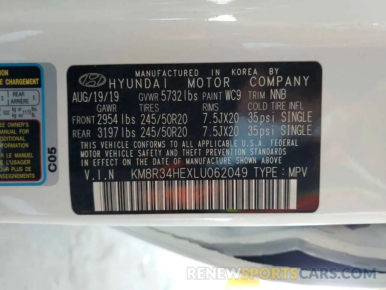 15 Photograph of a damaged car KM8R34HEXLU062049 HYUNDAI PALISADE 2020