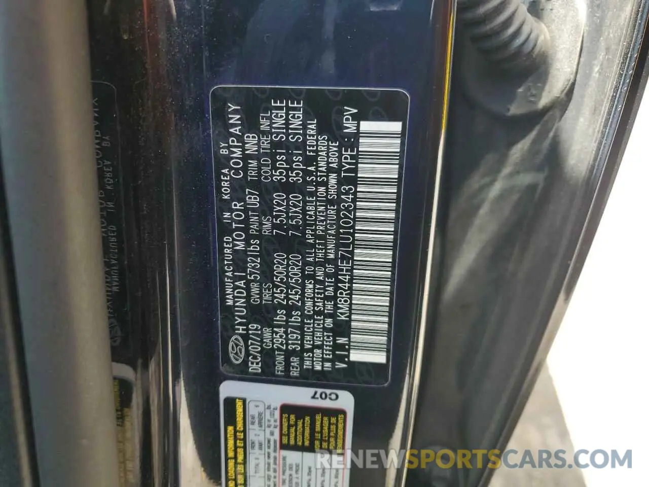 13 Photograph of a damaged car KM8R44HE7LU102343 HYUNDAI PALISADE 2020