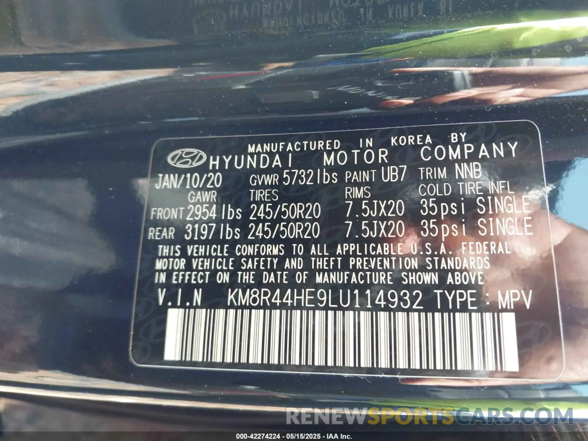 9 Photograph of a damaged car KM8R44HE9LU114932 HYUNDAI PALISADE 2020