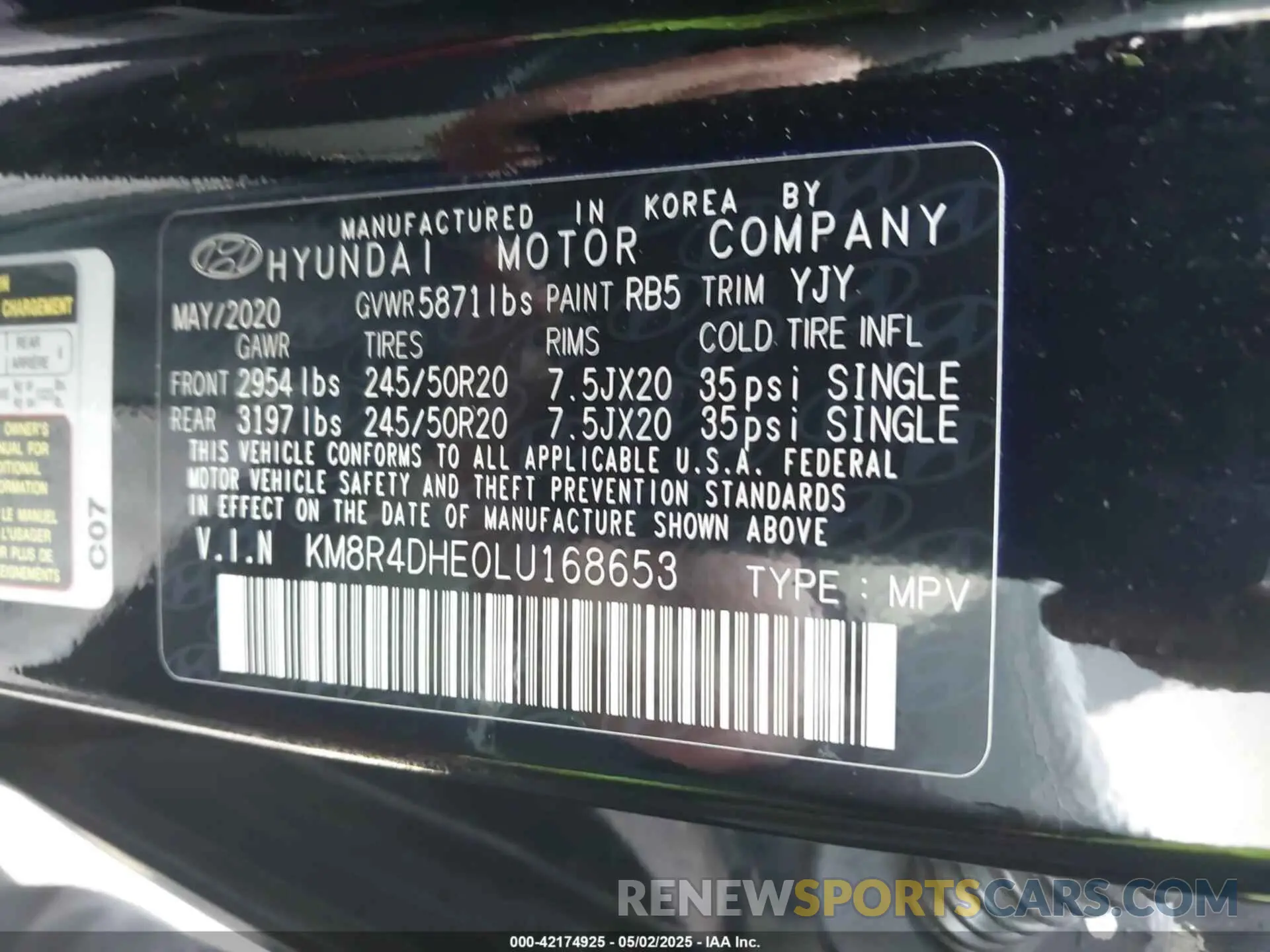 9 Photograph of a damaged car KM8R4DHE0LU168653 HYUNDAI PALISADE 2020