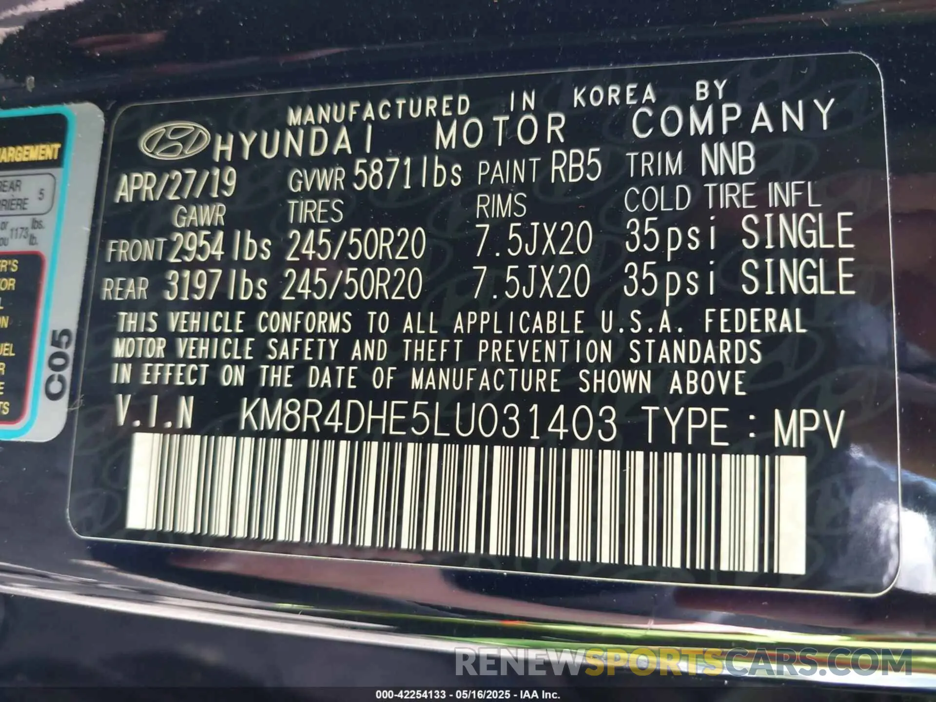 9 Photograph of a damaged car KM8R4DHE5LU031403 HYUNDAI PALISADE 2020