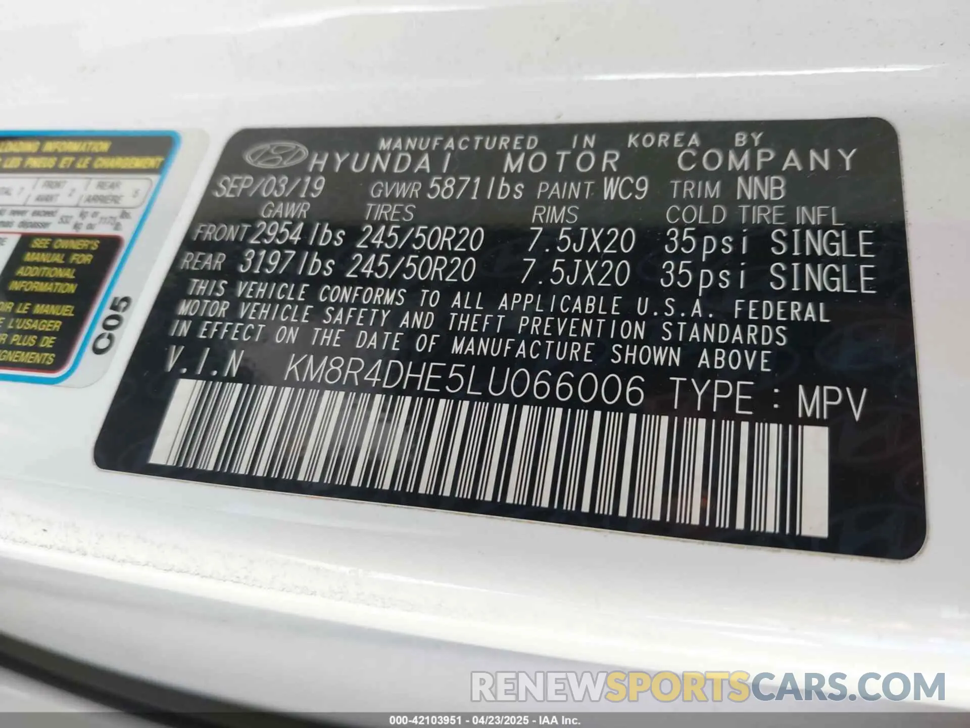 9 Photograph of a damaged car KM8R4DHE5LU066006 HYUNDAI PALISADE 2020