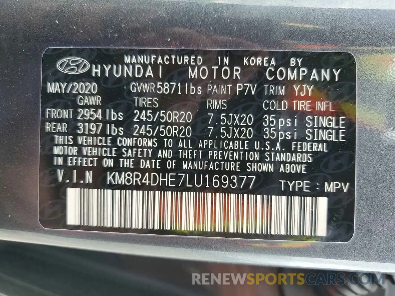 14 Photograph of a damaged car KM8R4DHE7LU169377 HYUNDAI PALISADE 2020
