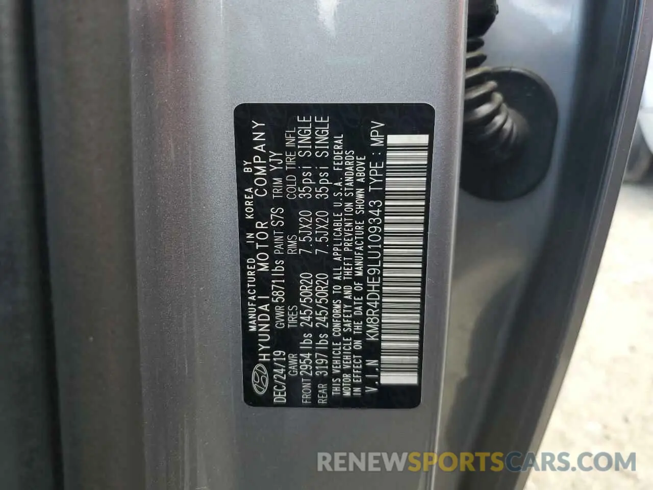 13 Photograph of a damaged car KM8R4DHE9LU109343 HYUNDAI PALISADE 2020