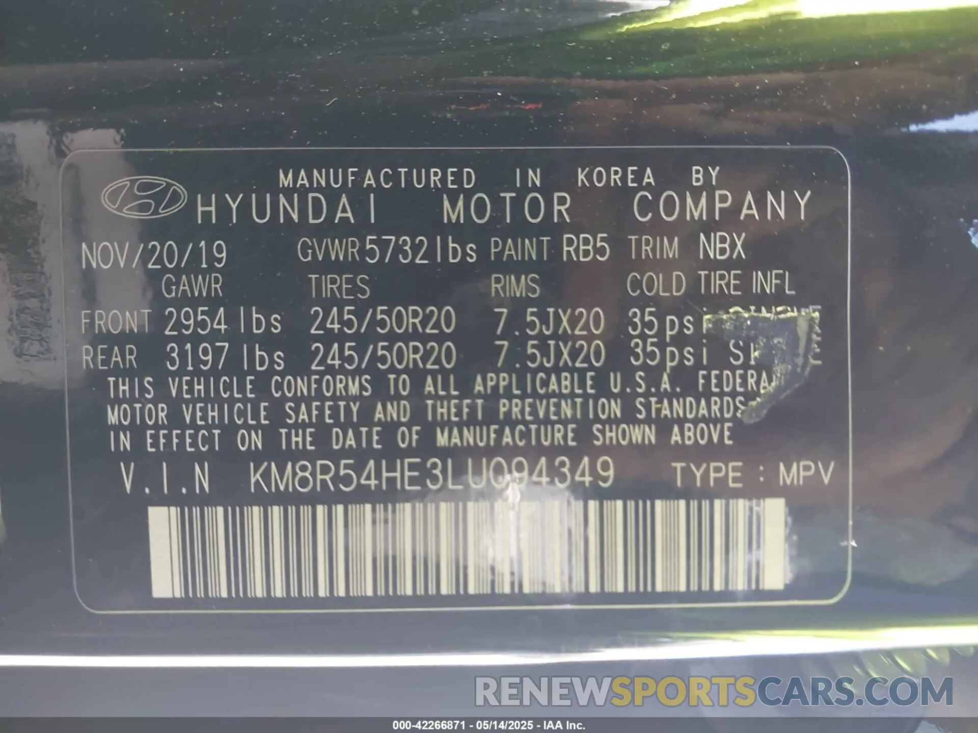 9 Photograph of a damaged car KM8R54HE3LU094349 HYUNDAI PALISADE 2020