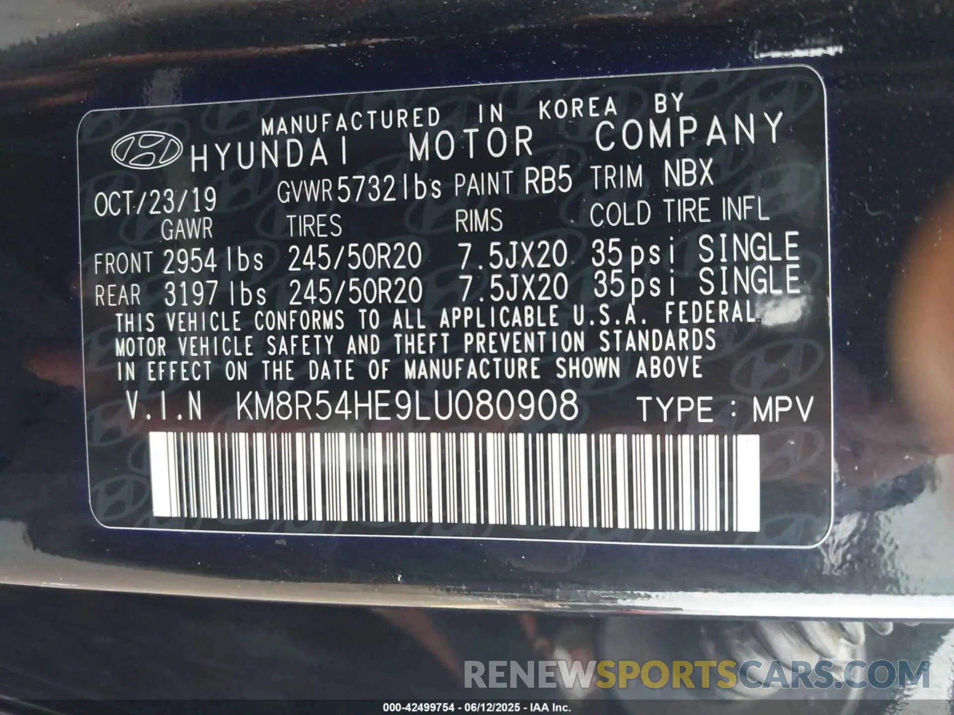 9 Photograph of a damaged car KM8R54HE9LU080908 HYUNDAI PALISADE 2020