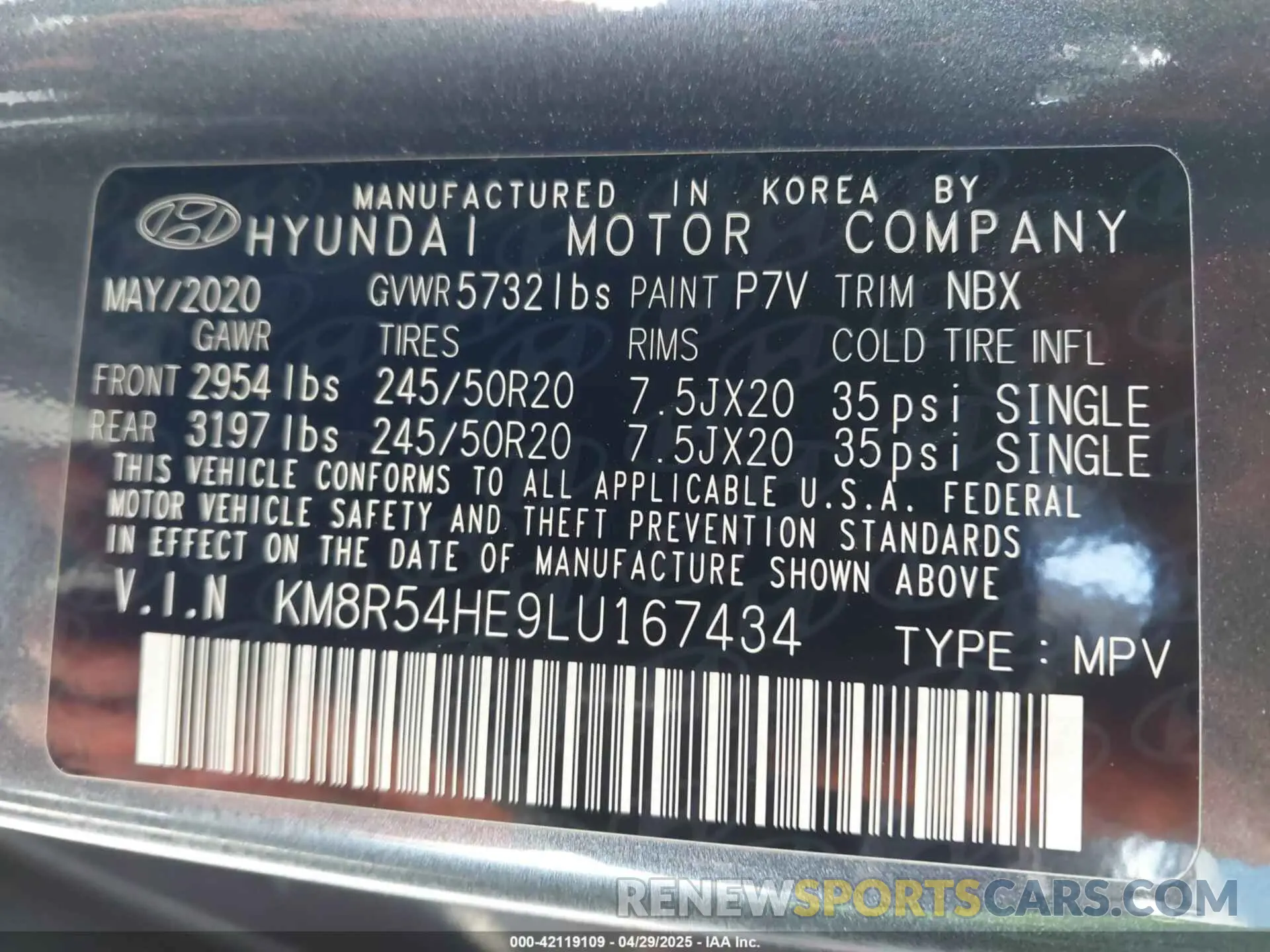 9 Photograph of a damaged car KM8R54HE9LU167434 HYUNDAI PALISADE 2020