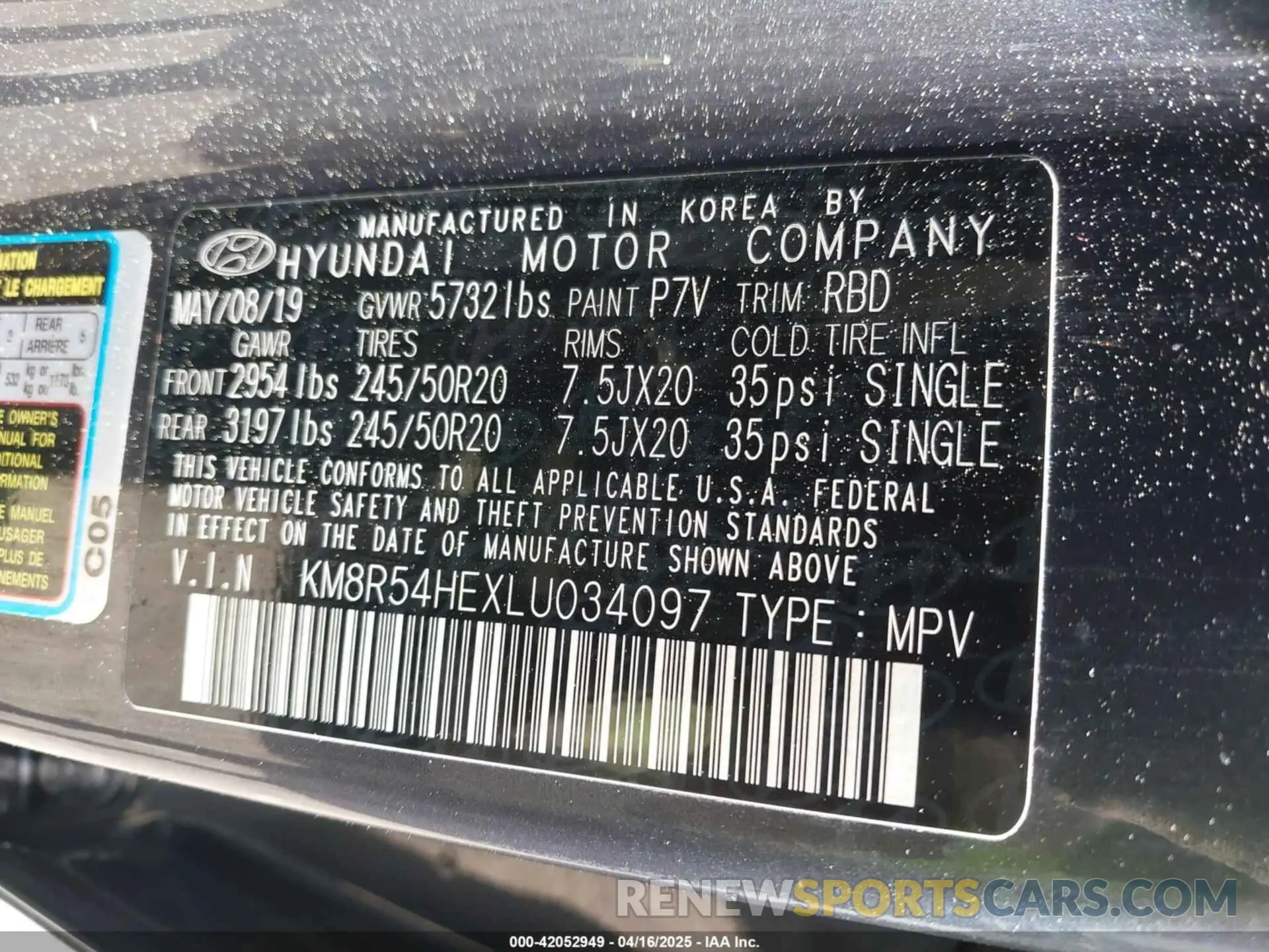 9 Photograph of a damaged car KM8R54HEXLU034097 HYUNDAI PALISADE 2020