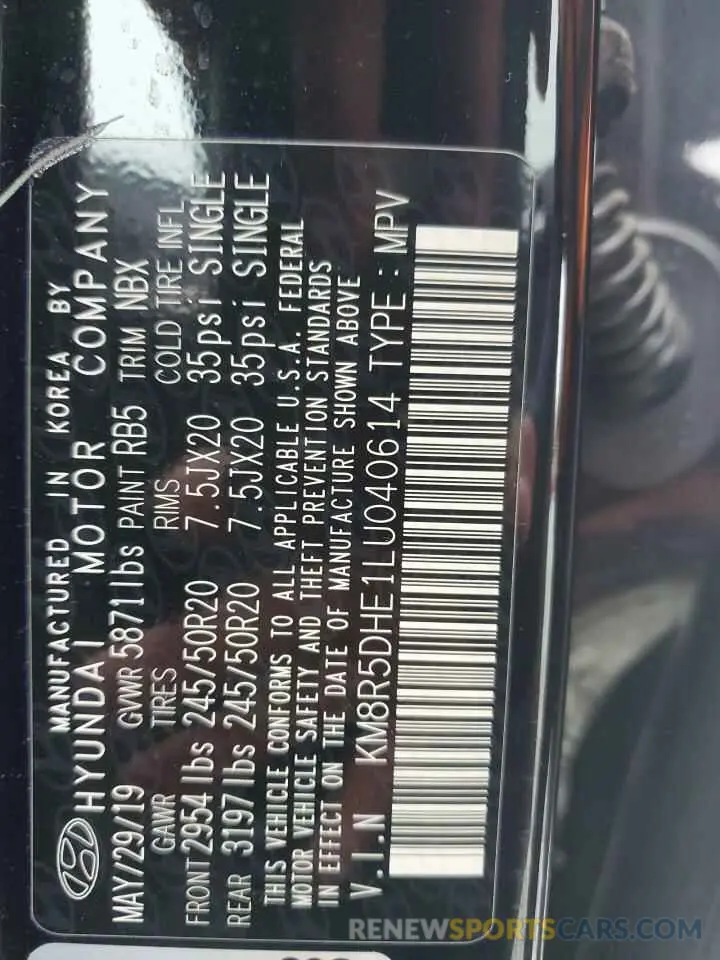 13 Photograph of a damaged car KM8R5DHE1LU040614 HYUNDAI PALISADE 2020