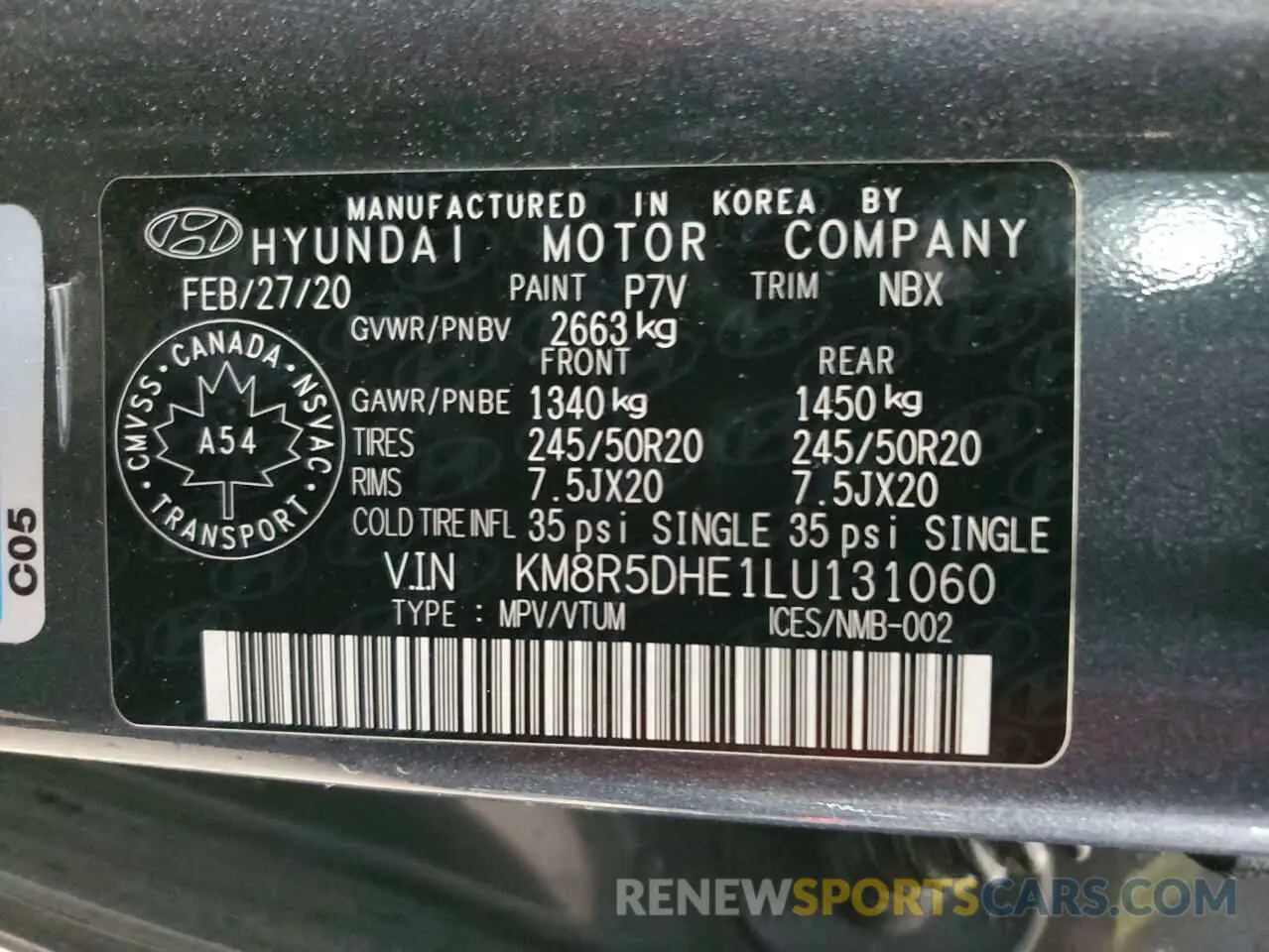 13 Photograph of a damaged car KM8R5DHE1LU131060 HYUNDAI PALISADE 2020