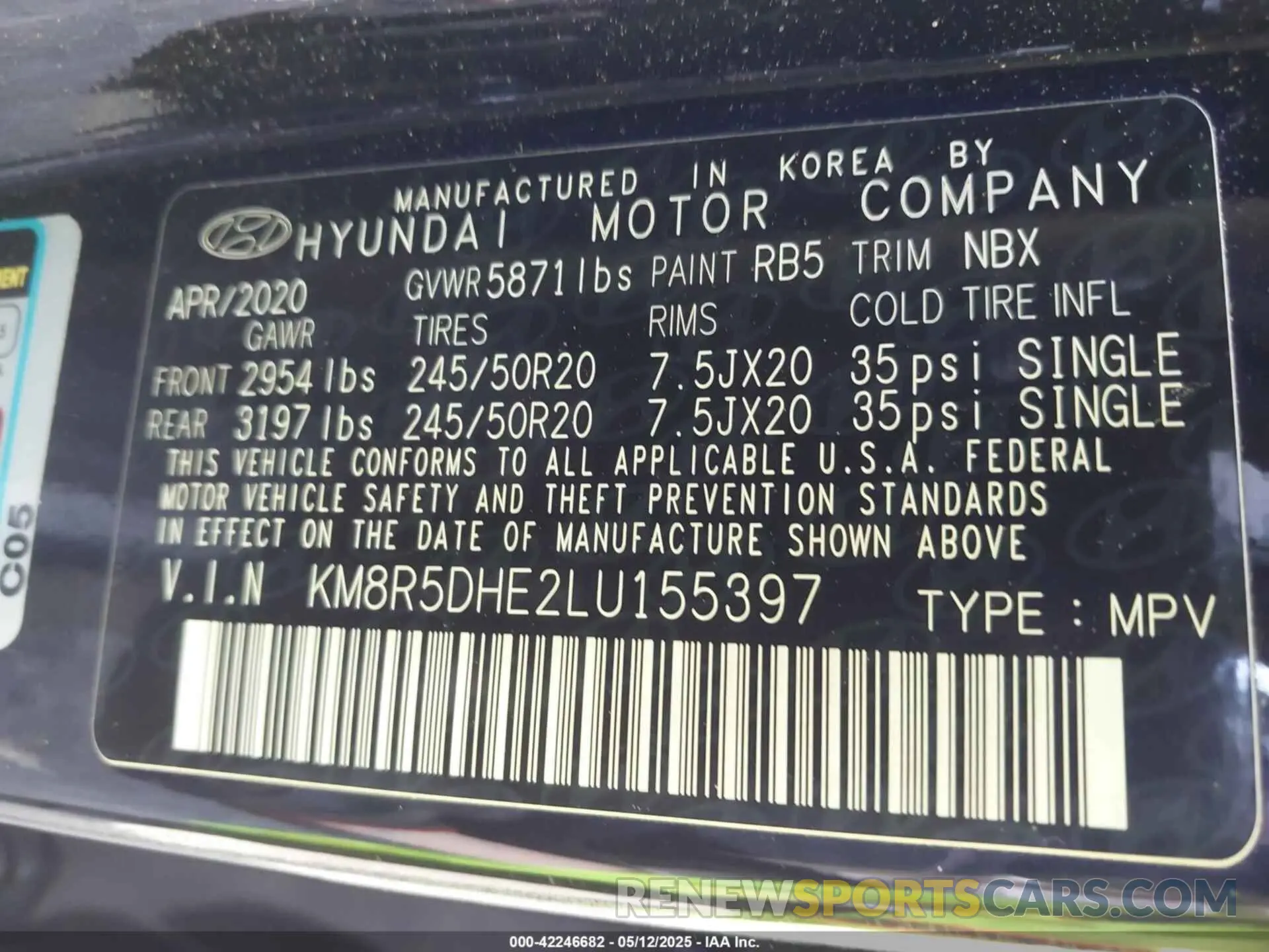 9 Photograph of a damaged car KM8R5DHE2LU155397 HYUNDAI PALISADE 2020