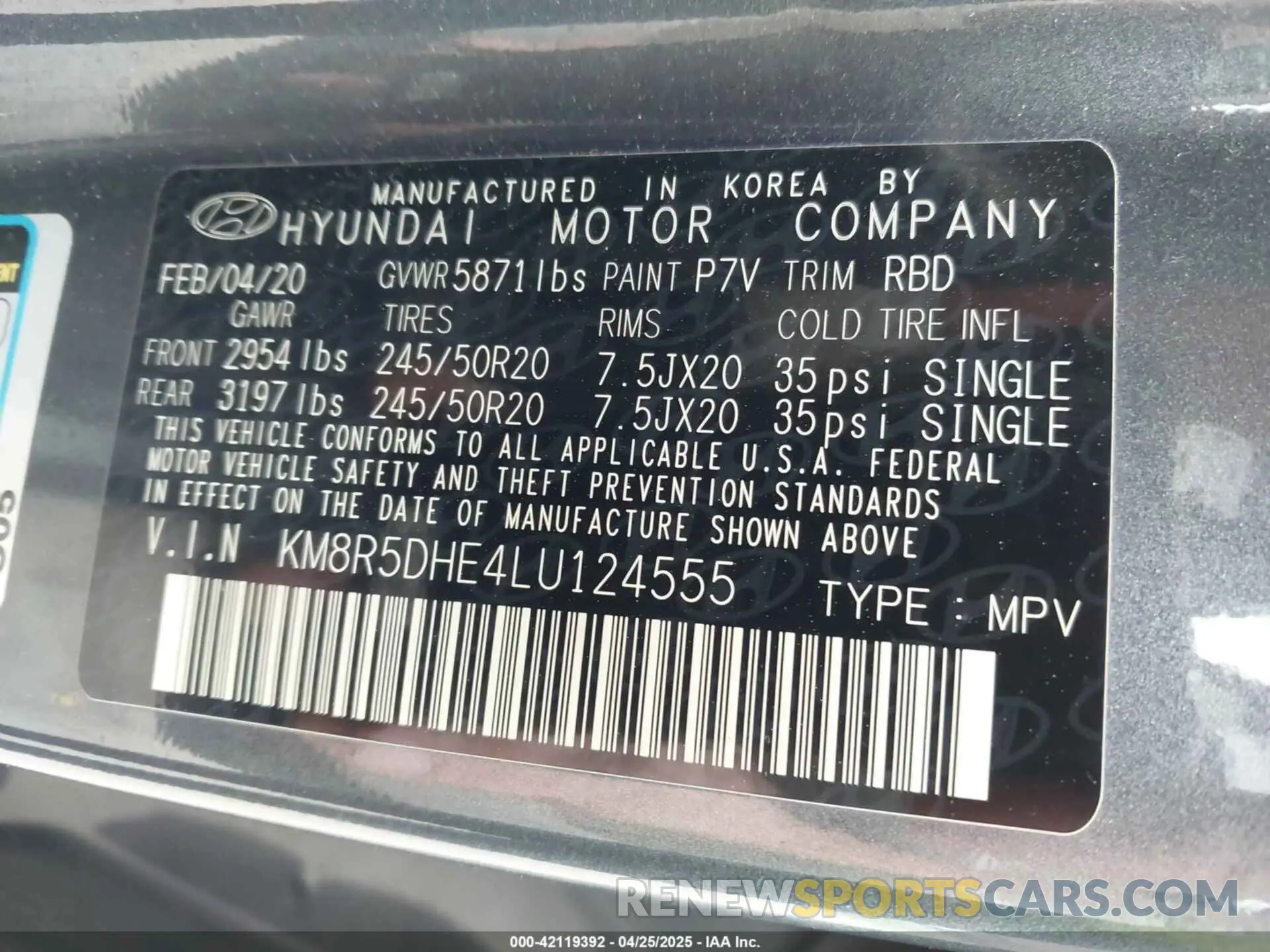 9 Photograph of a damaged car KM8R5DHE4LU124555 HYUNDAI PALISADE 2020