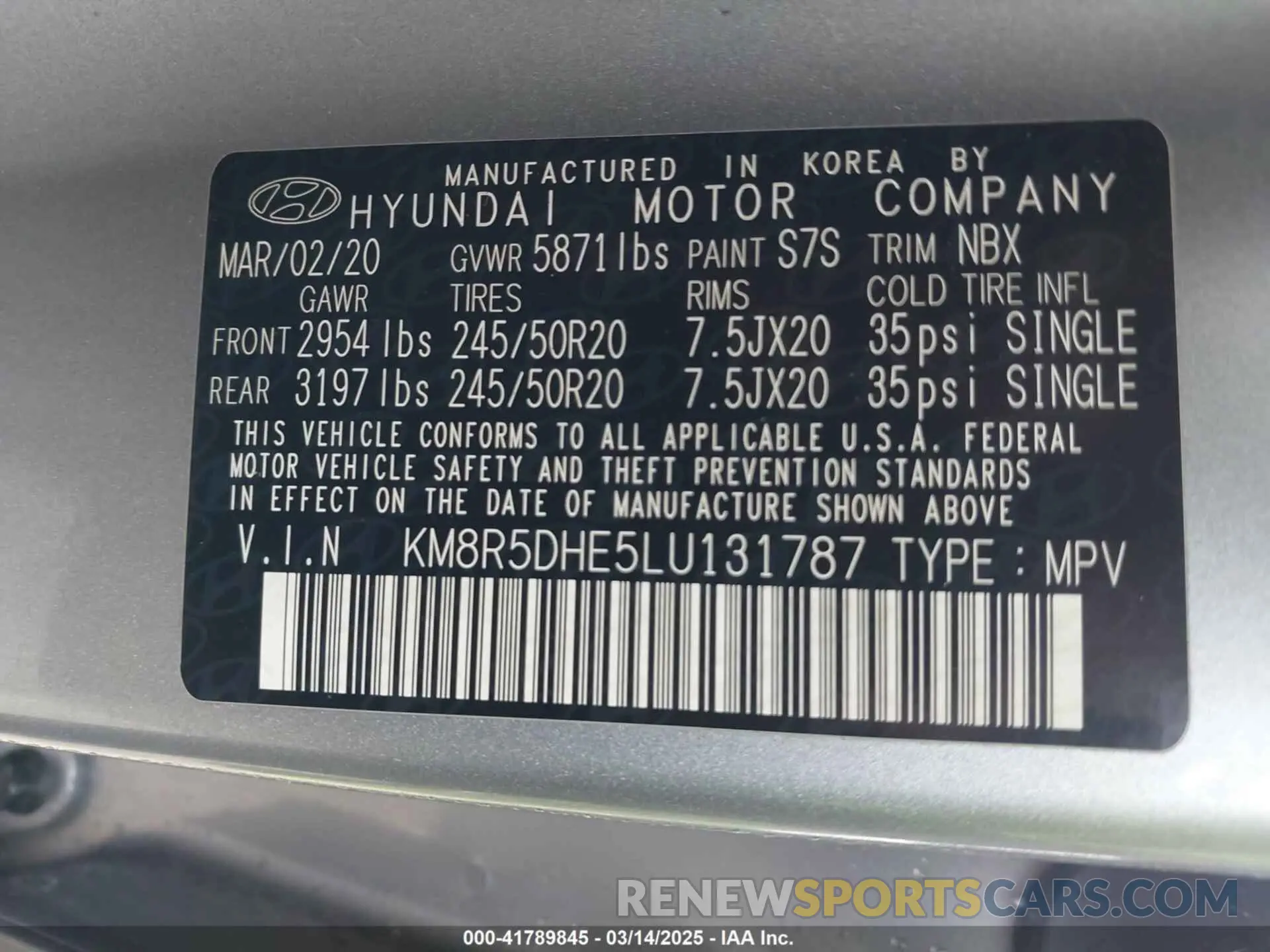 9 Photograph of a damaged car KM8R5DHE5LU131787 HYUNDAI PALISADE 2020