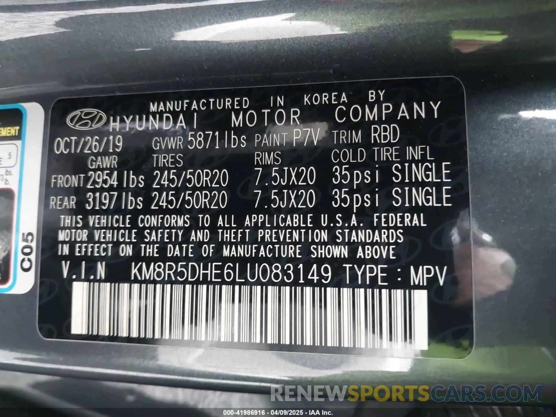 9 Photograph of a damaged car KM8R5DHE6LU083149 HYUNDAI PALISADE 2020