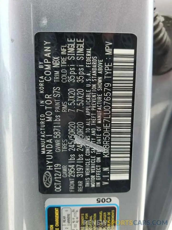 13 Photograph of a damaged car KM8R5DHE7LU076579 HYUNDAI PALISADE 2020