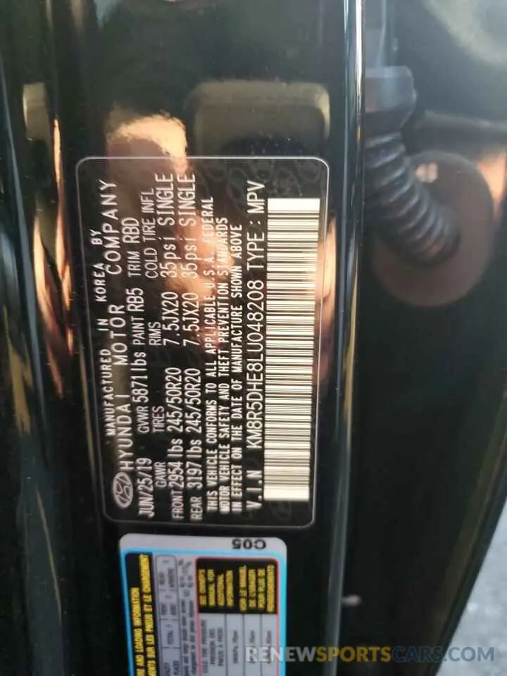 13 Photograph of a damaged car KM8R5DHE8LU048208 HYUNDAI PALISADE 2020