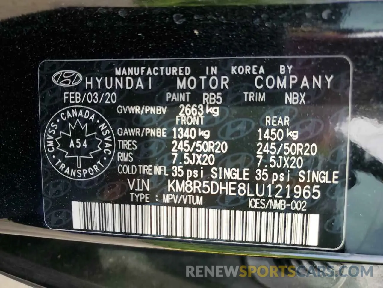 14 Photograph of a damaged car KM8R5DHE8LU121965 HYUNDAI PALISADE 2020