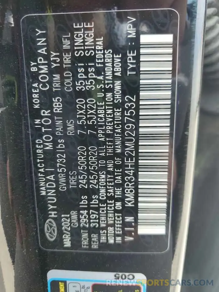 13 Photograph of a damaged car KM8R34HE2MU297532 HYUNDAI PALISADE 2021