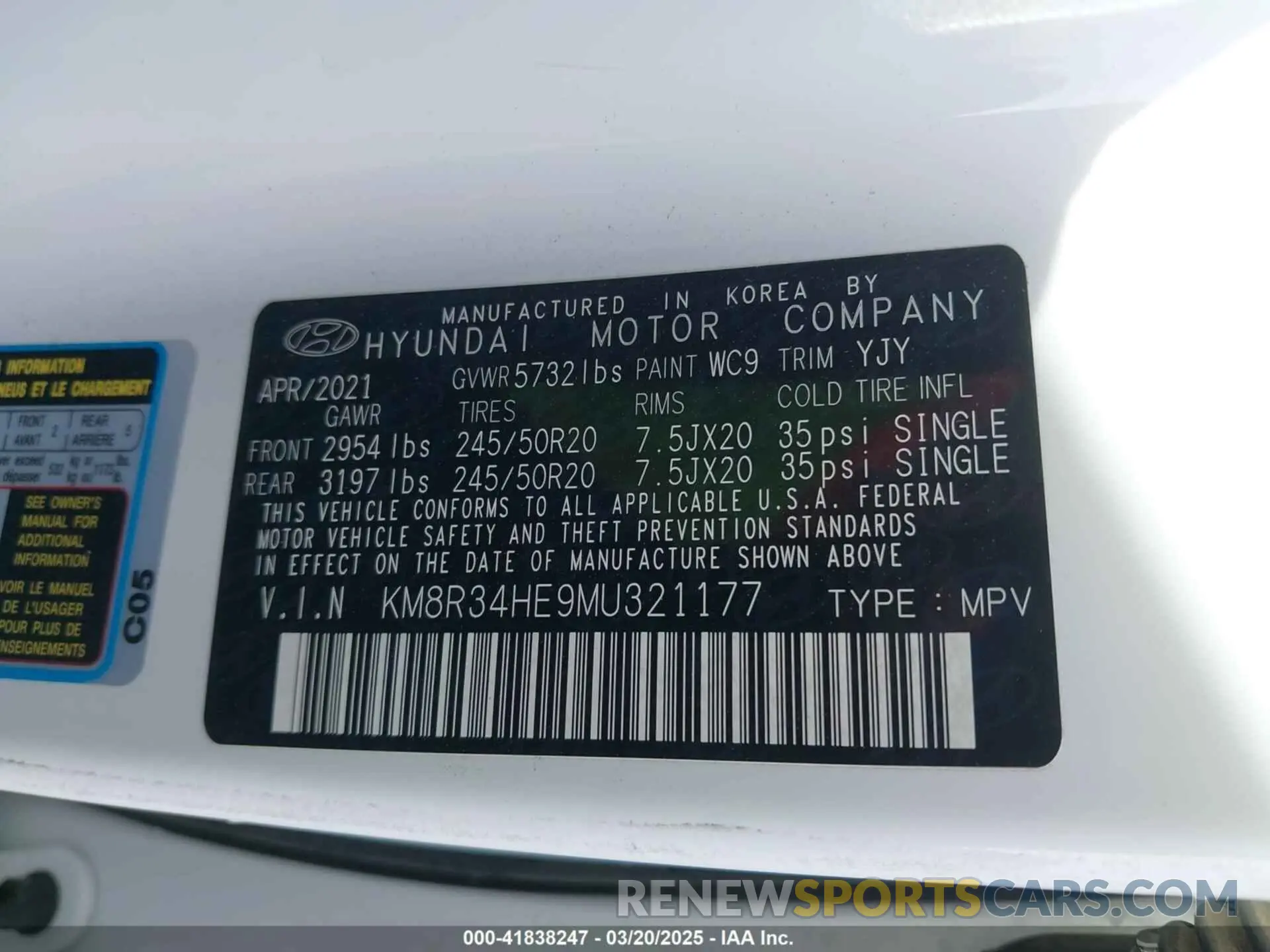 9 Photograph of a damaged car KM8R34HE9MU321177 HYUNDAI PALISADE 2021