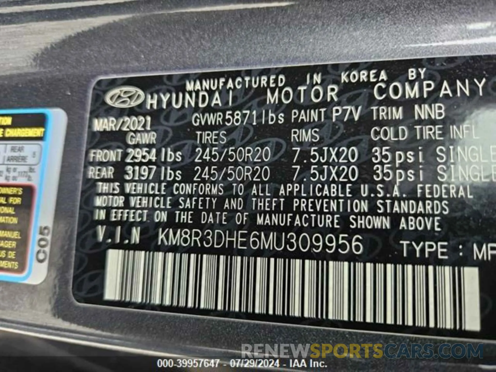 9 Photograph of a damaged car KM8R3DHE6MU309956 HYUNDAI PALISADE 2021