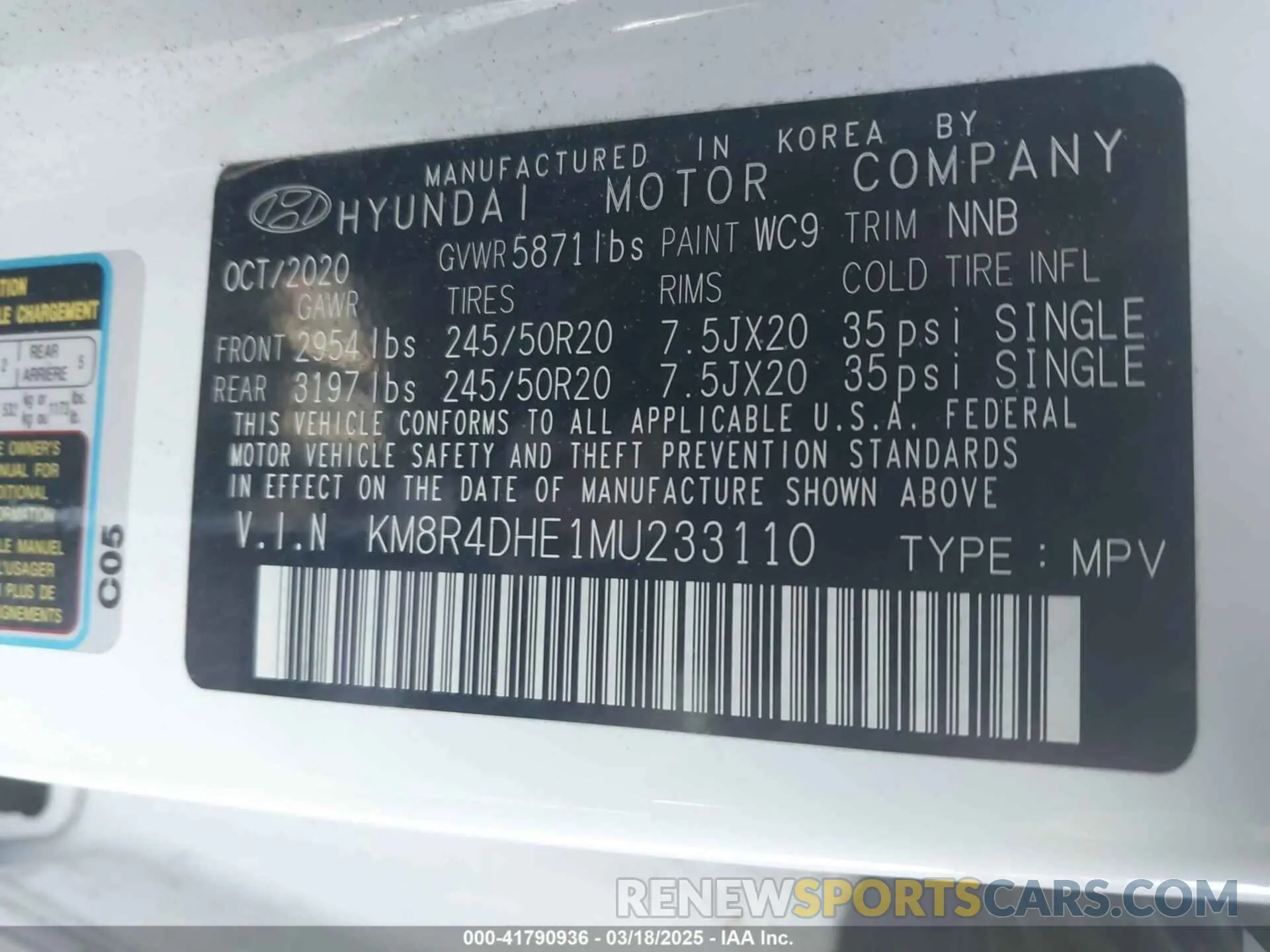 9 Photograph of a damaged car KM8R4DHE1MU233110 HYUNDAI PALISADE 2021