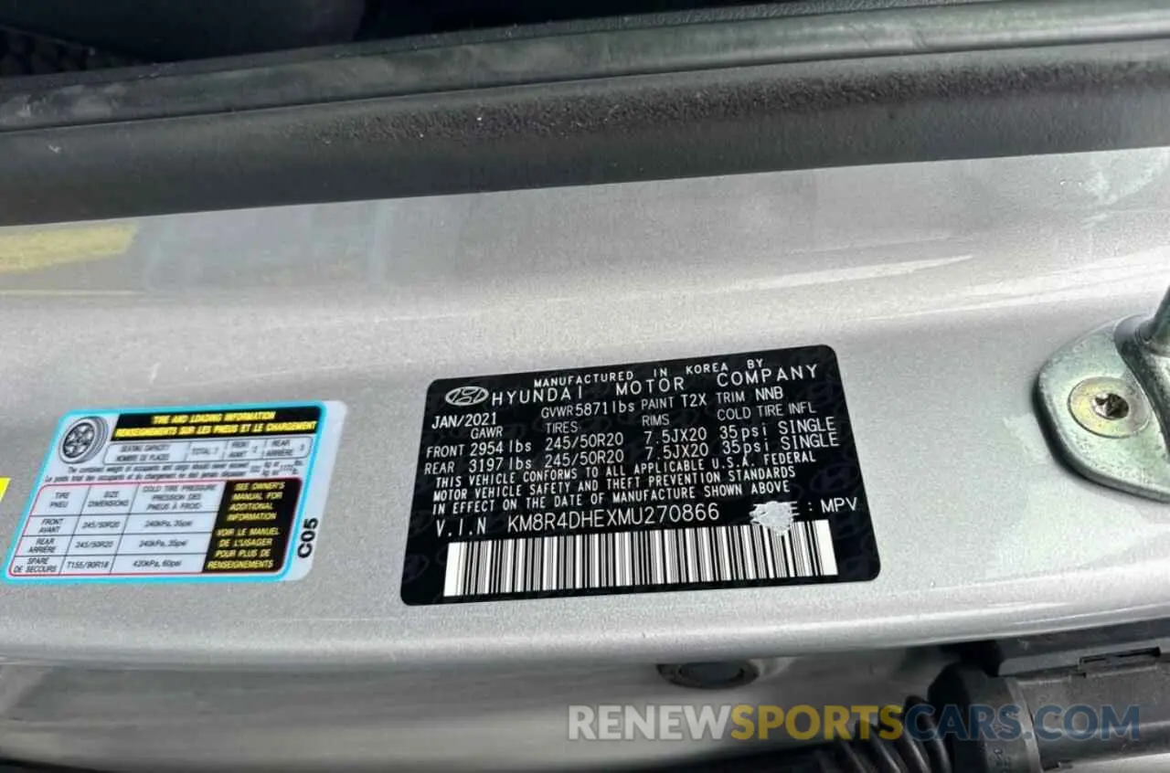 10 Photograph of a damaged car KM8R4DHEXMU270866 HYUNDAI PALISADE 2021
