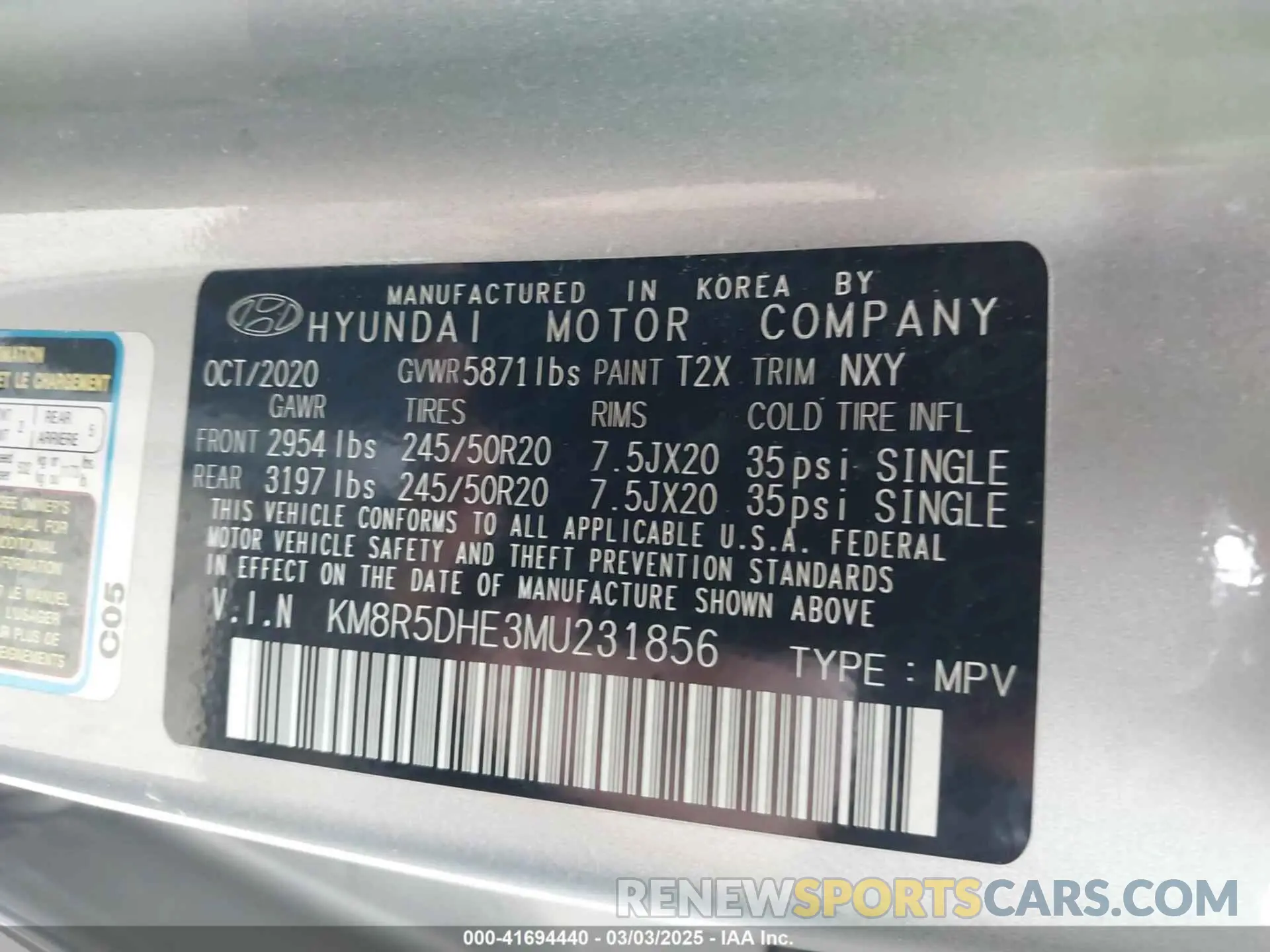 9 Photograph of a damaged car KM8R5DHE3MU231856 HYUNDAI PALISADE 2021