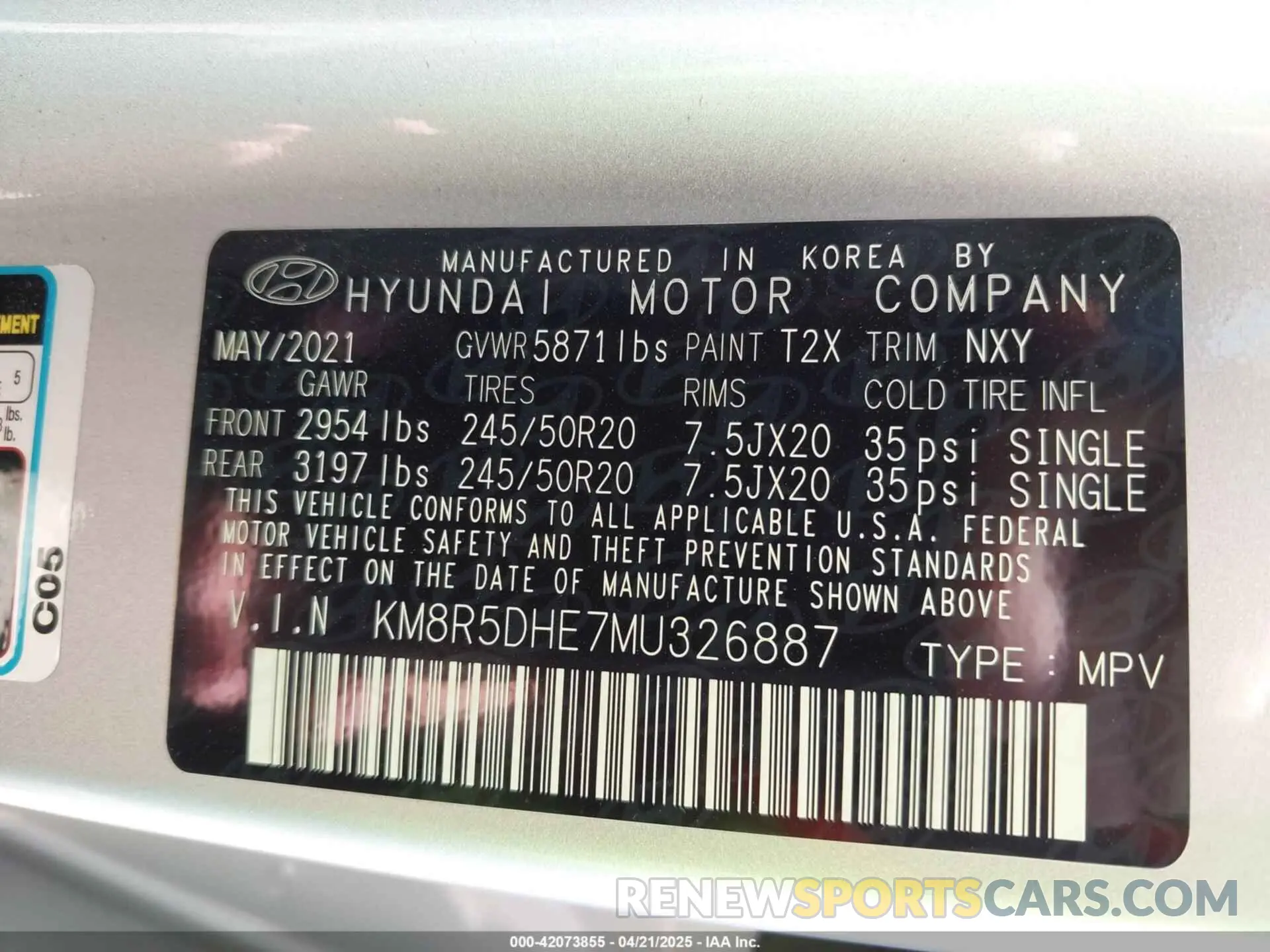9 Photograph of a damaged car KM8R5DHE7MU326887 HYUNDAI PALISADE 2021