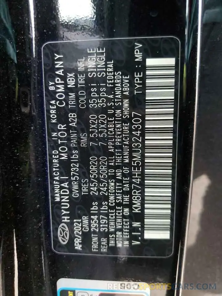 16 Photograph of a damaged car KM8R74HE5MU324307 HYUNDAI PALISADE 2021
