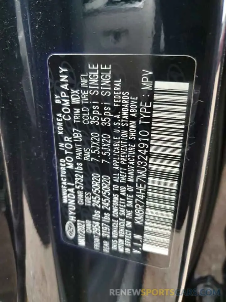 13 Photograph of a damaged car KM8R74HE7MU324910 HYUNDAI PALISADE 2021