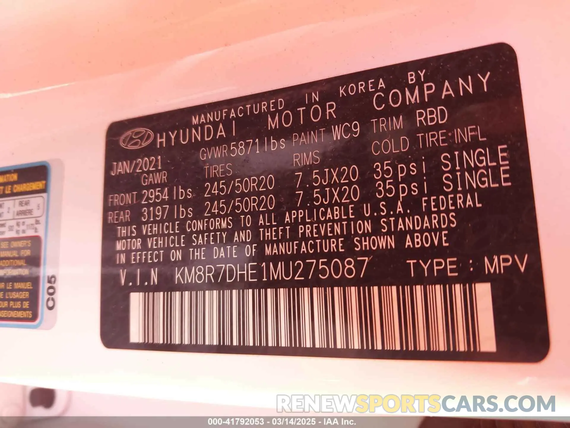 9 Photograph of a damaged car KM8R7DHE1MU275087 HYUNDAI PALISADE 2021