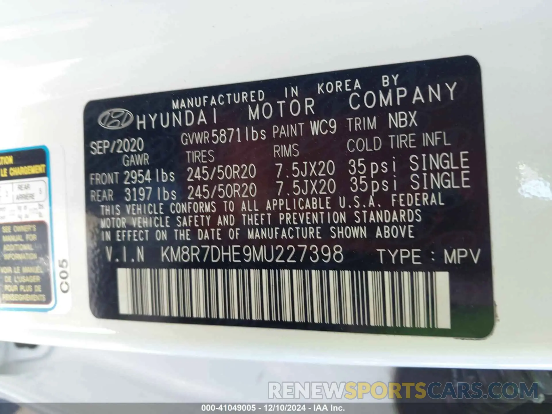 9 Photograph of a damaged car KM8R7DHE9MU227398 HYUNDAI PALISADE 2021