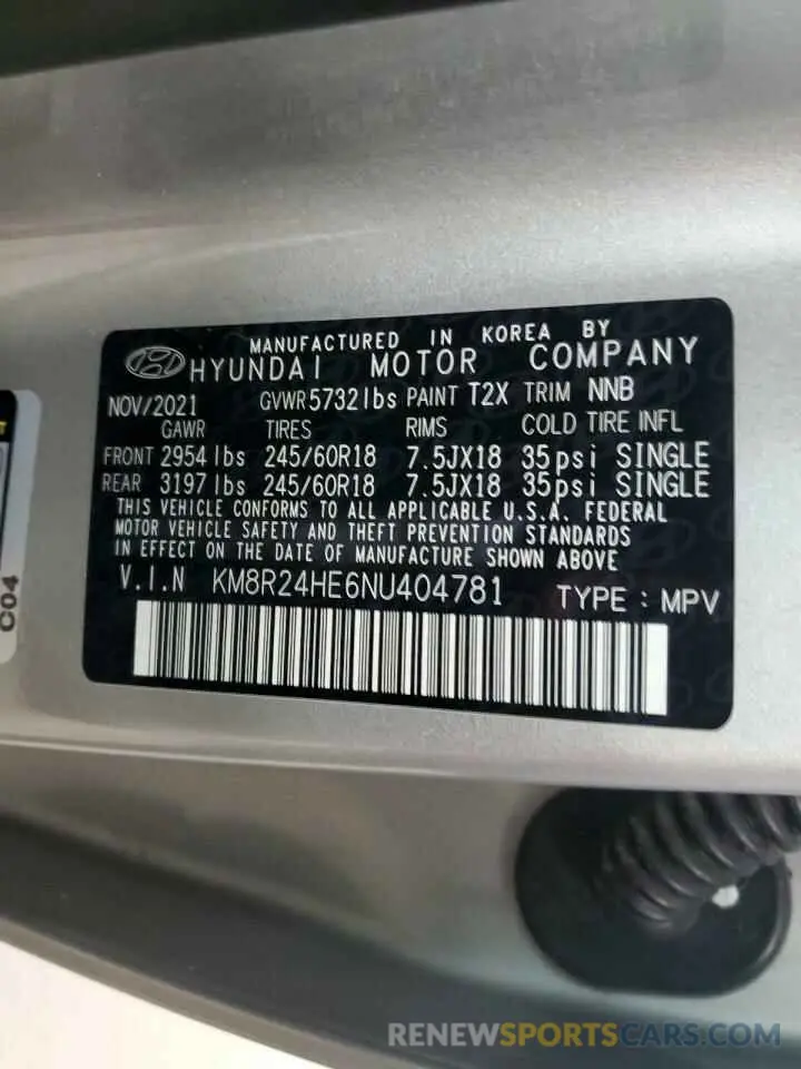 13 Photograph of a damaged car KM8R24HE6NU404781 HYUNDAI PALISADE 2022