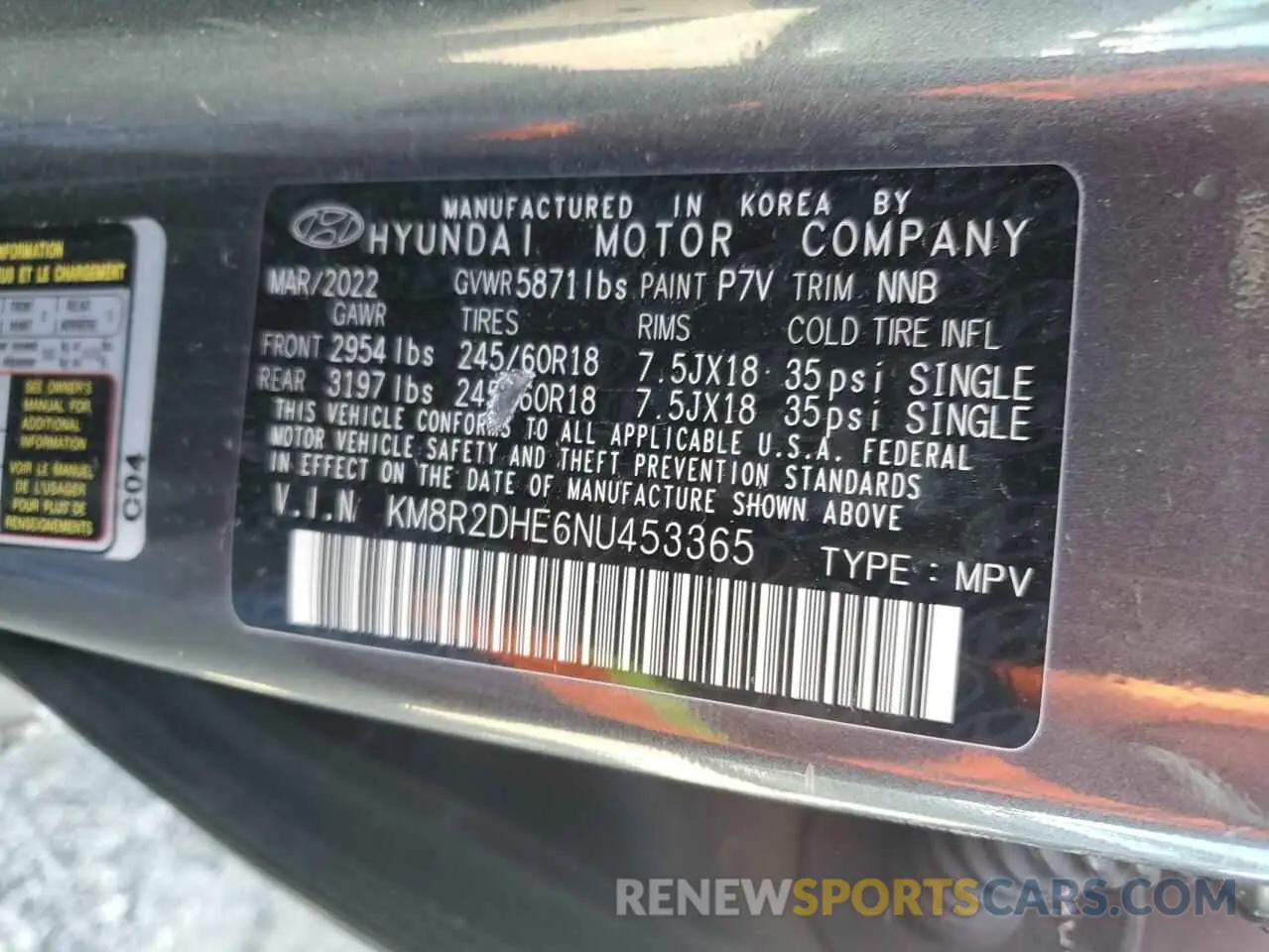 13 Photograph of a damaged car KM8R2DHE6NU453365 HYUNDAI PALISADE 2022