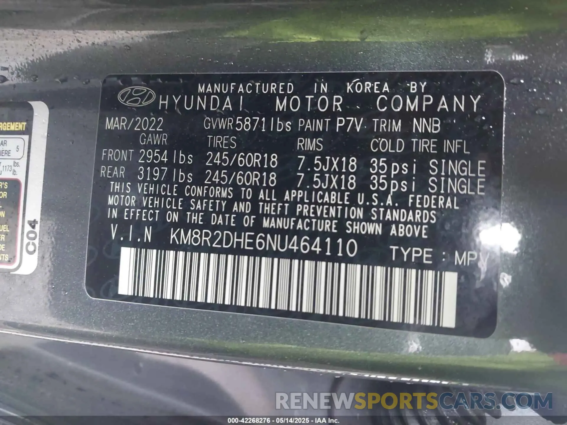 9 Photograph of a damaged car KM8R2DHE6NU464110 HYUNDAI PALISADE 2022